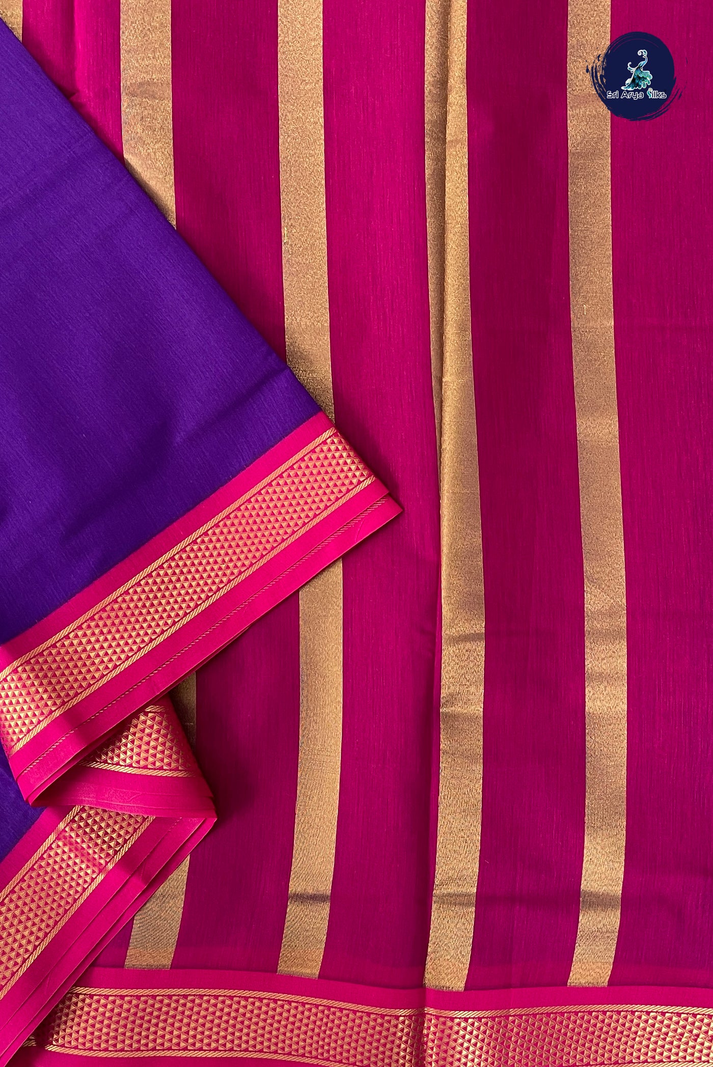 Violet Madisar Semi Silk Cotton Saree With Plain Pattern