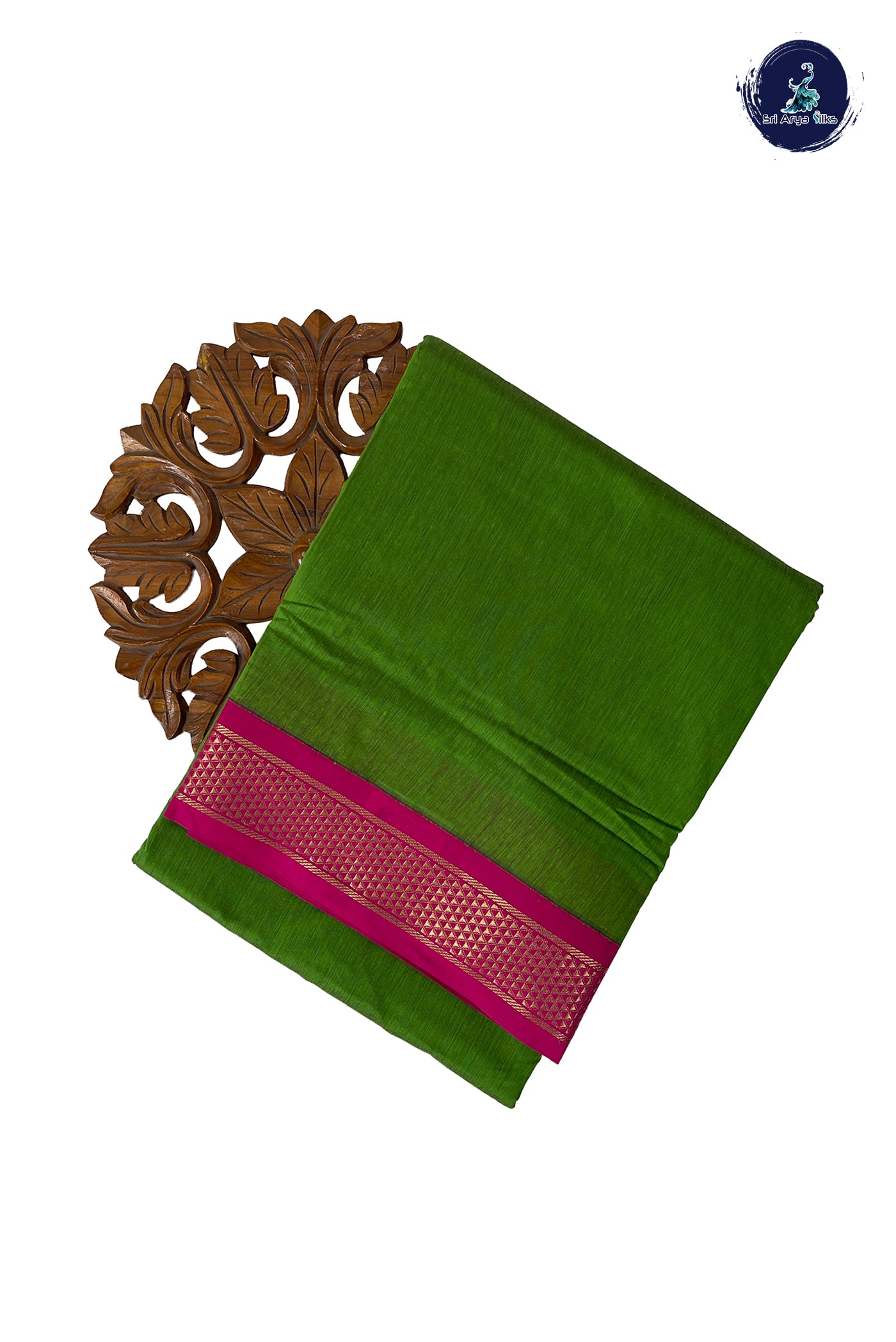 Light Green Madisar Semi Silk Cotton Saree With Plain Pattern