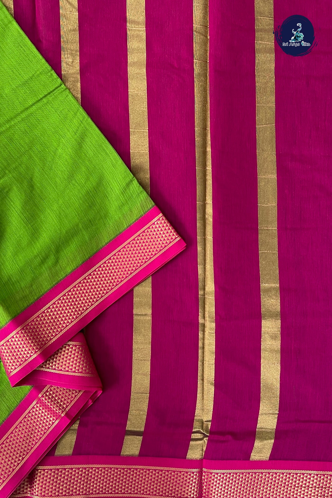 Light Green Madisar Semi Silk Cotton Saree With Plain Pattern