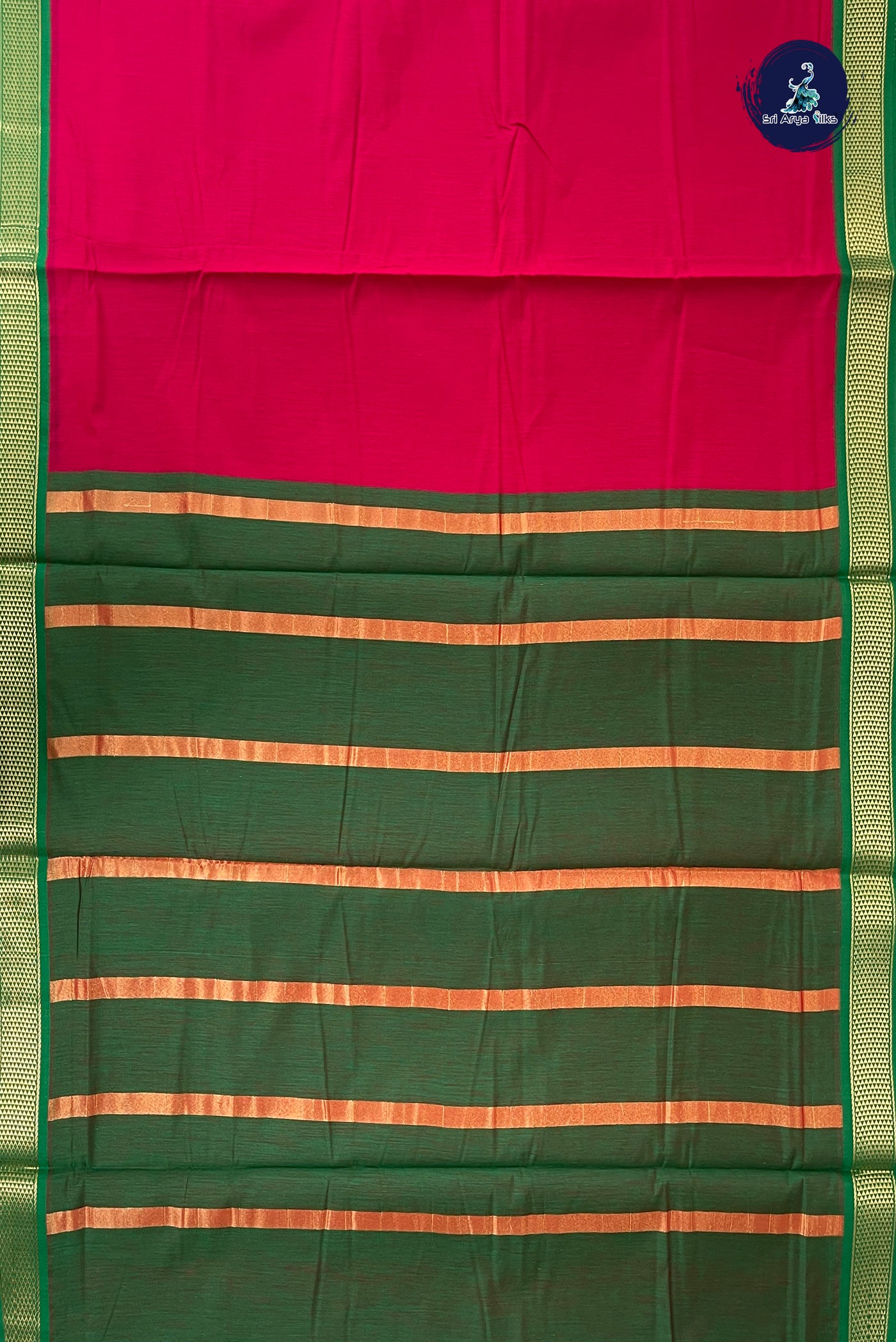 Magenta Pink Madisar Semi Silk Cotton Saree With Plain Pattern