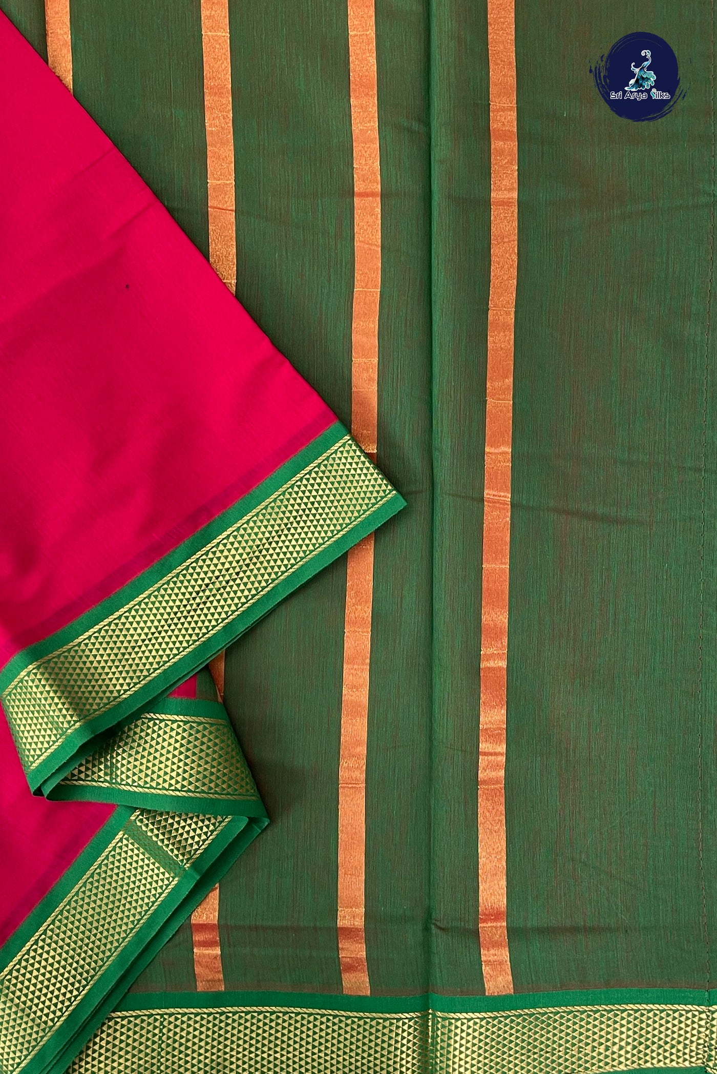 Magenta Pink Madisar Semi Silk Cotton Saree With Plain Pattern