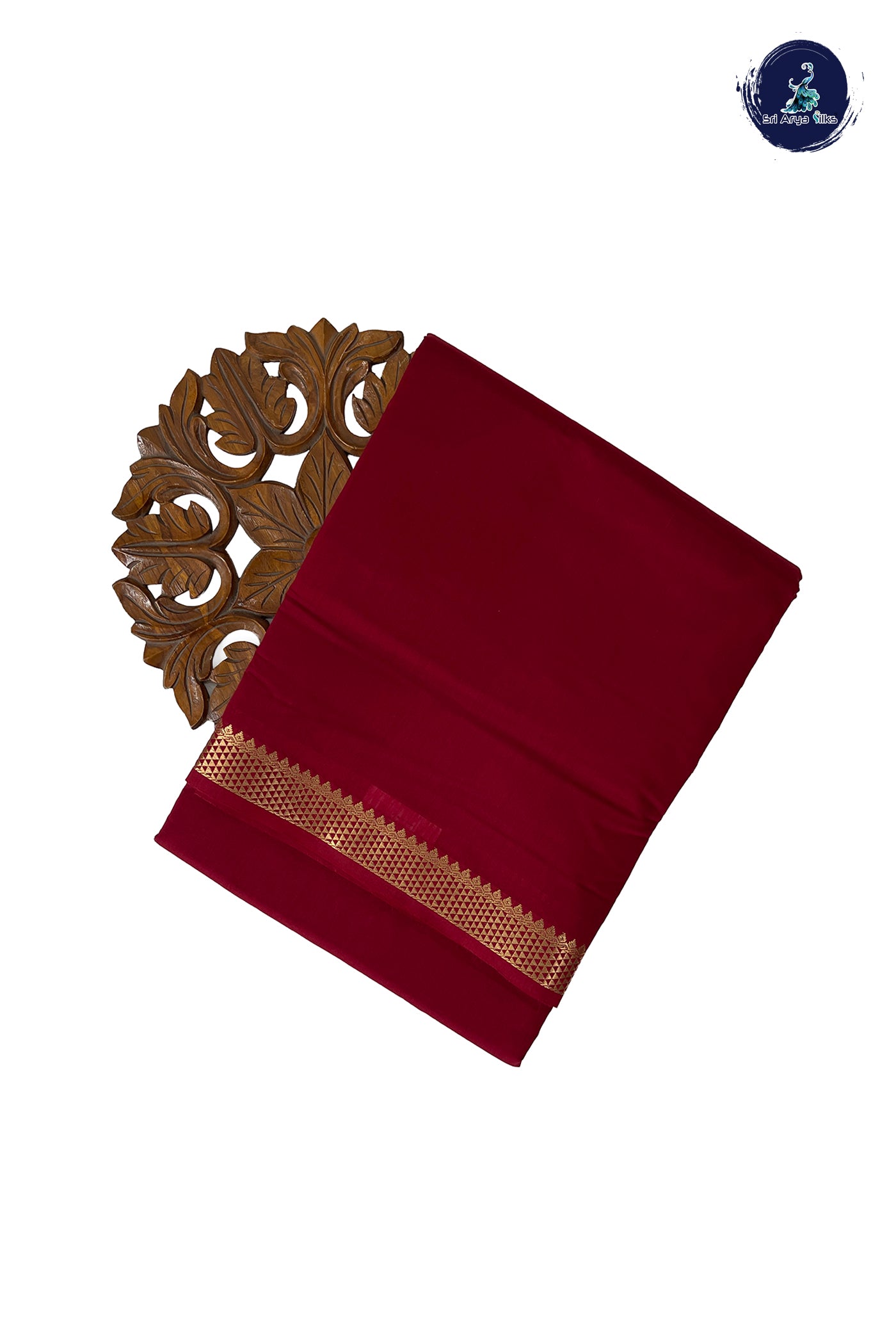 Maroon Madisar Semi Silk Cotton Saree With Plain Pattern