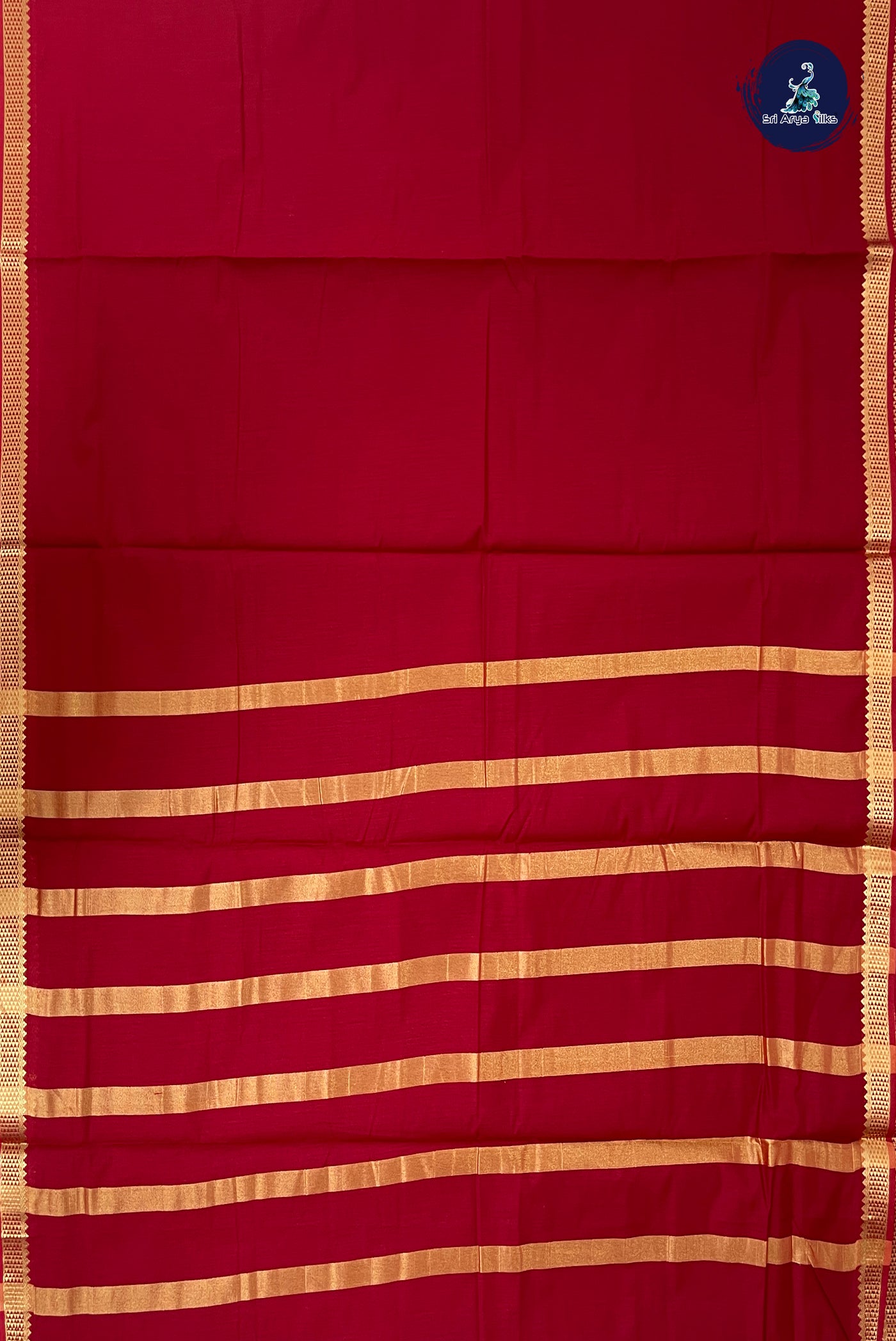 Maroon Madisar Semi Silk Cotton Saree With Plain Pattern
