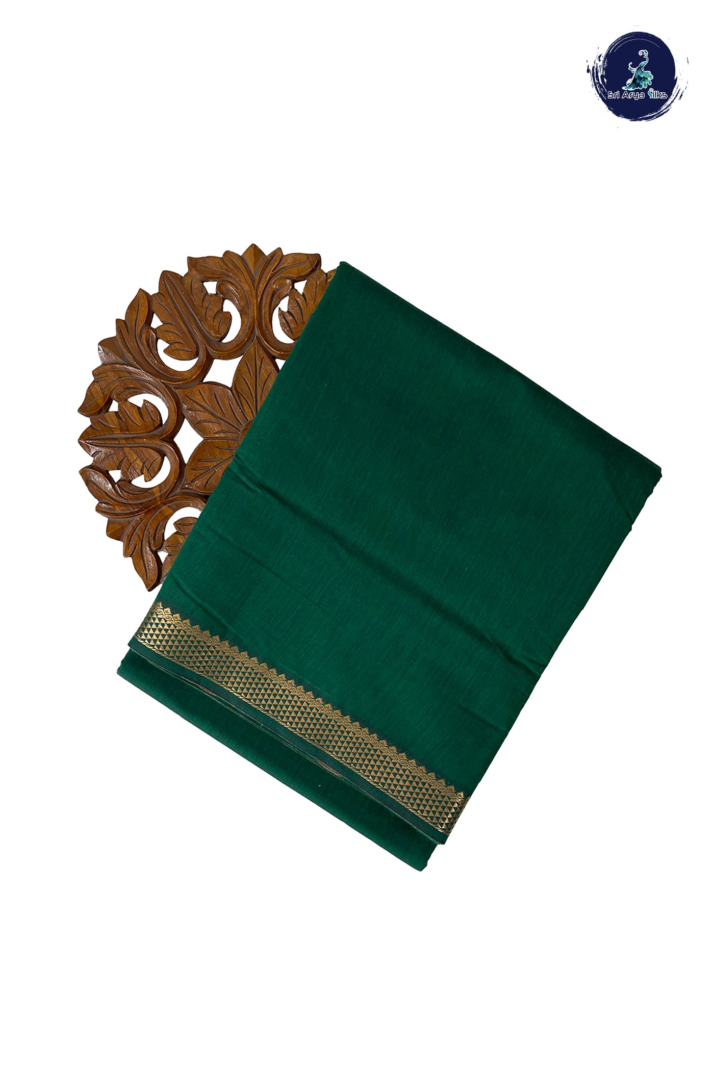 Green Madisar Semi Silk Cotton Saree With Plain Pattern