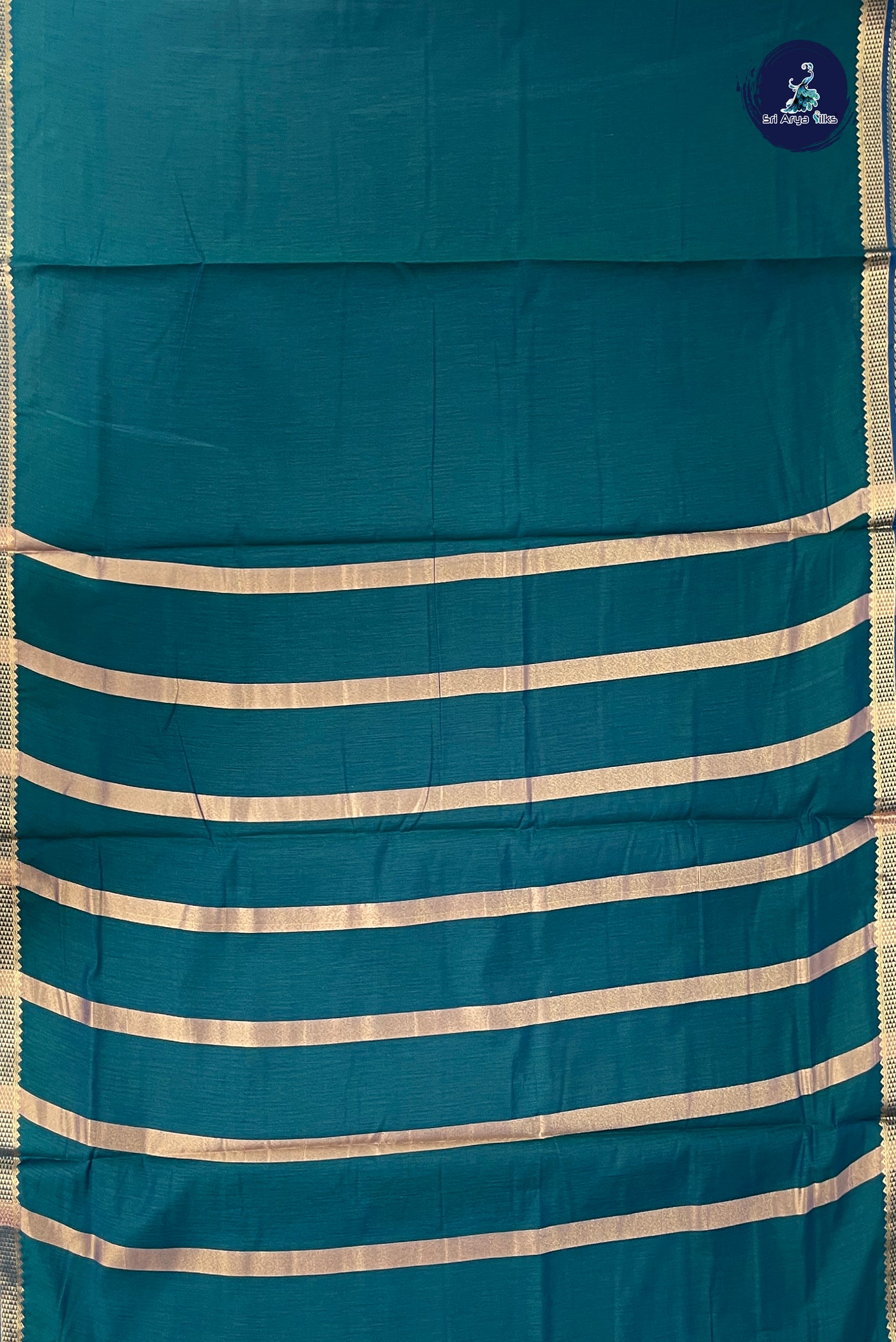 Green Madisar Semi Silk Cotton Saree With Plain Pattern