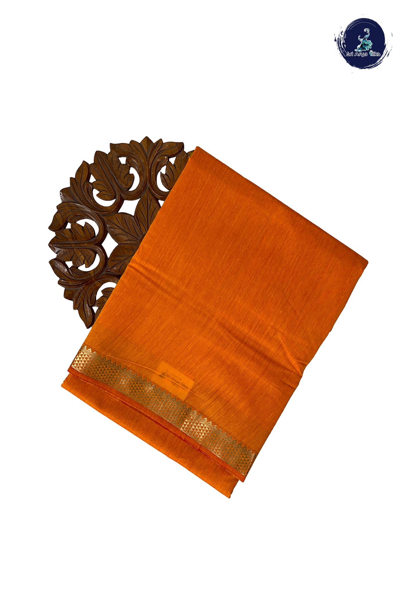Yellowish Orange Madisar Semi Silk Cotton Saree With Plain Pattern