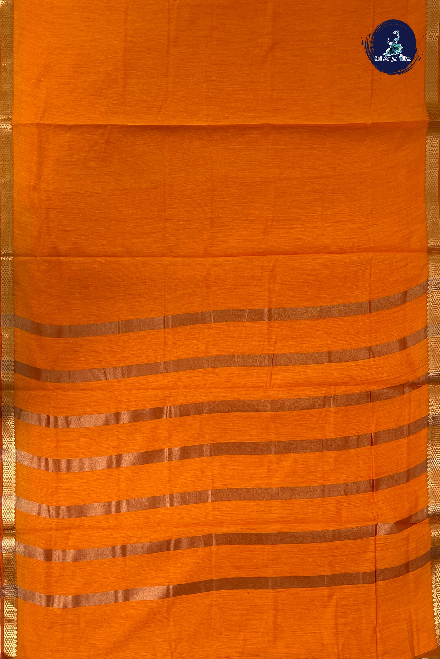 Yellowish Orange Madisar Semi Silk Cotton Saree With Plain Pattern