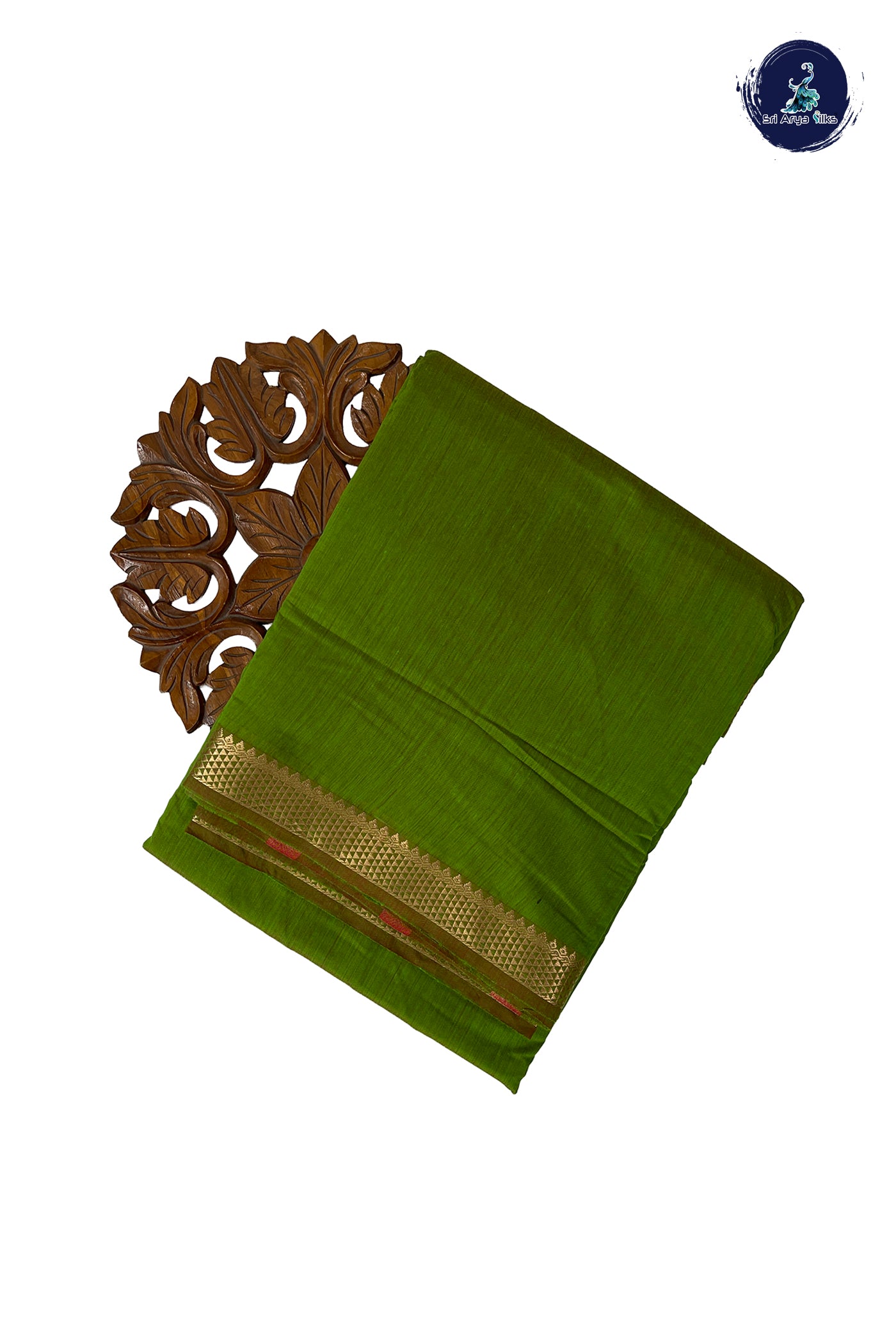 Light Green Madisar Semi Silk Cotton Saree With Plain Pattern