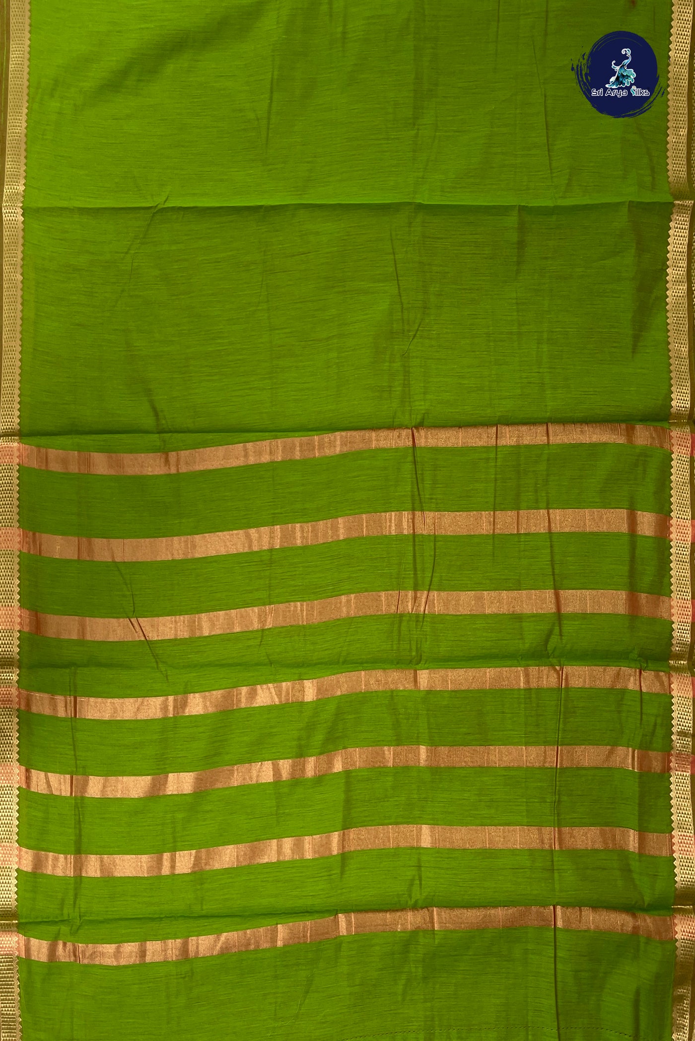 Light Green Madisar Semi Silk Cotton Saree With Plain Pattern