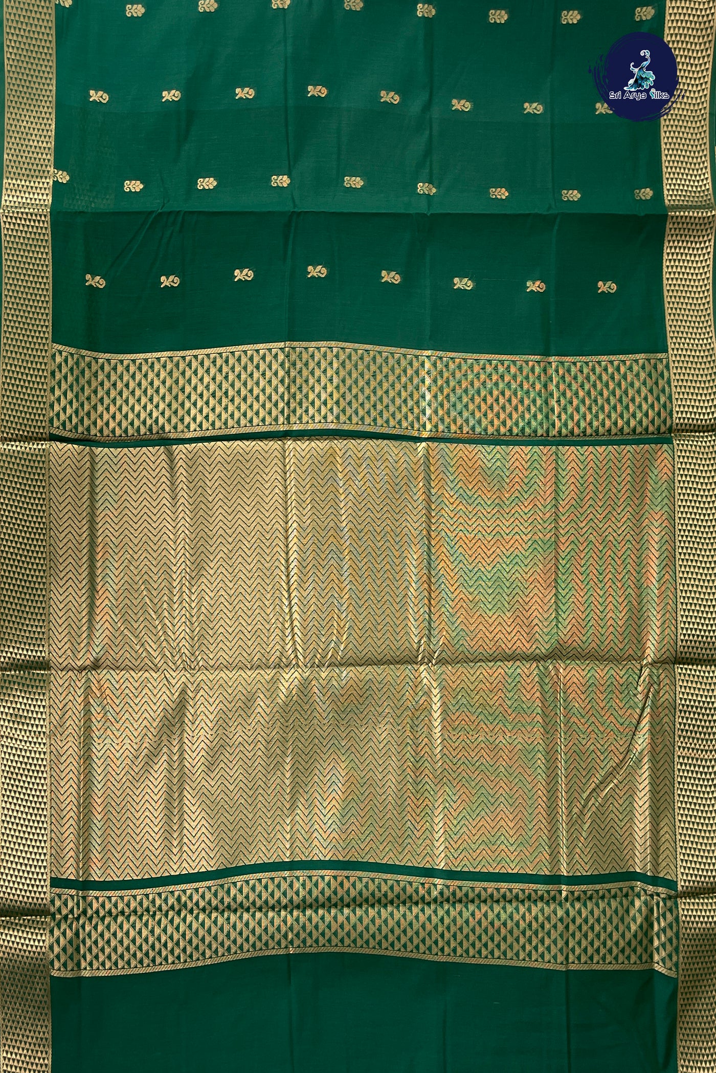 Green Madisar Semi Silk Cotton Saree With Zari Buttas Pattern