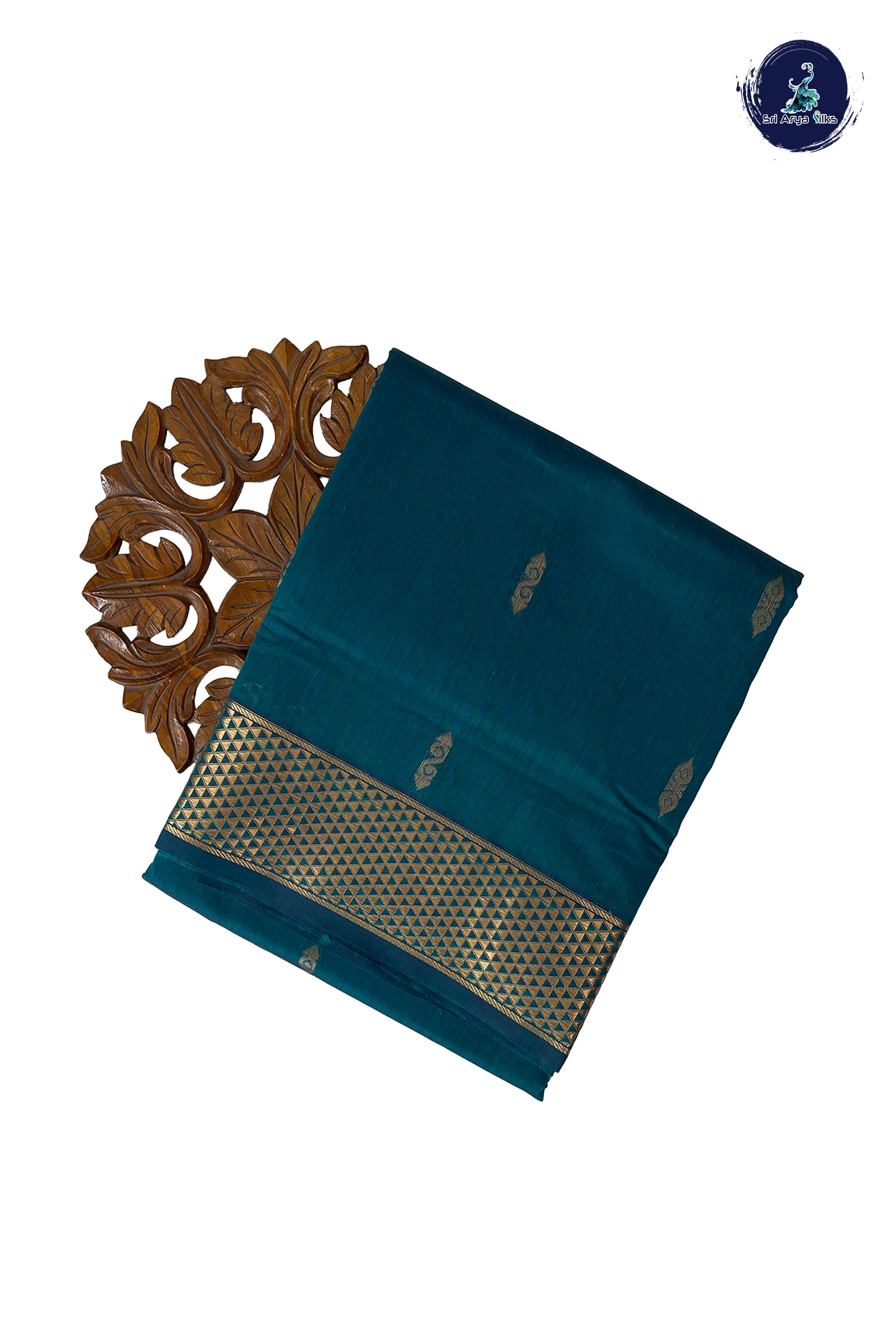 Peacock Green Madisar Semi Silk Cotton Saree With Zari Buttas Pattern