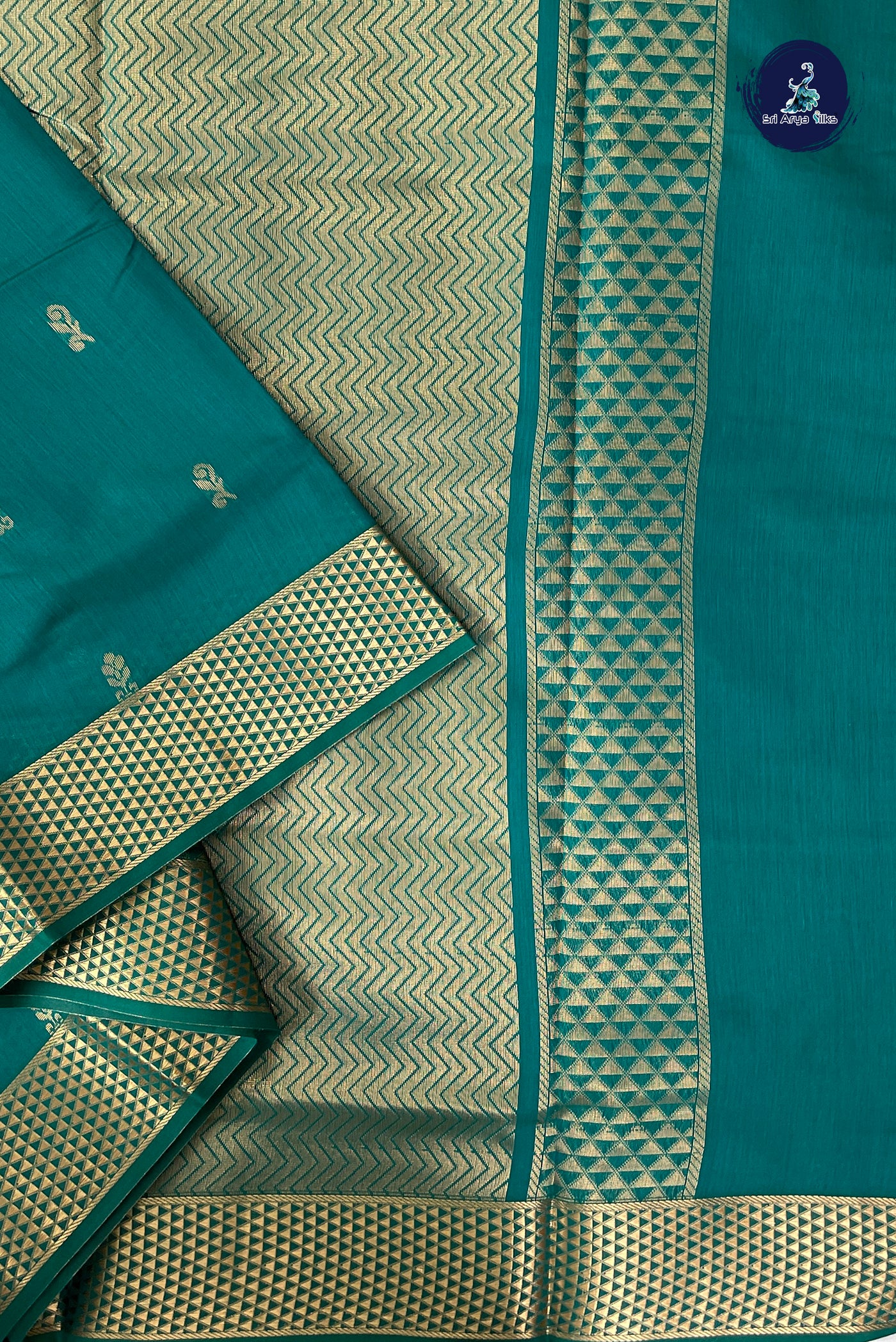 Green Madisar Semi Silk Cotton Saree With Zari Buttas Pattern
