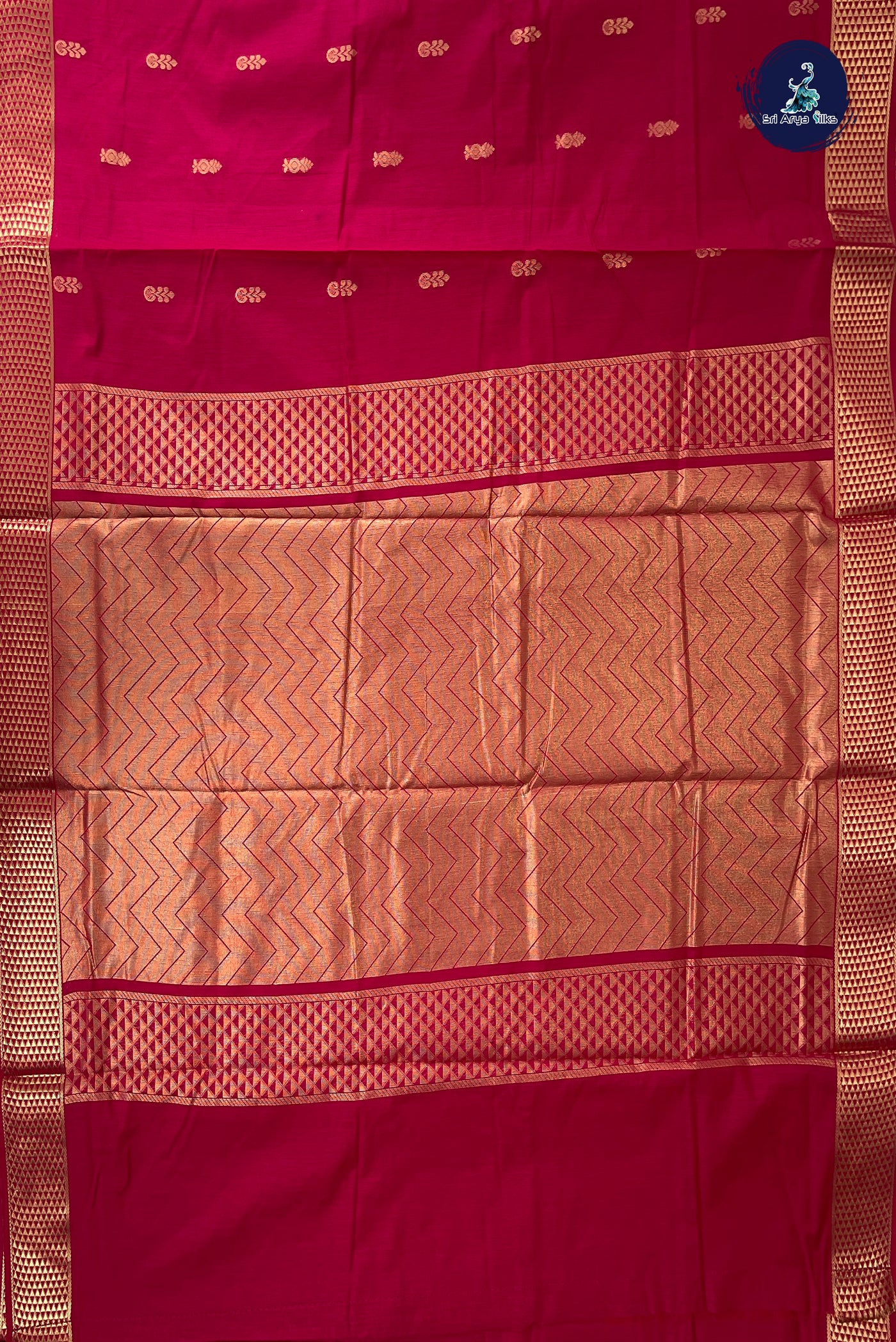 Dark Pink Madisar Semi Silk Cotton Saree With Zari Buttas Pattern