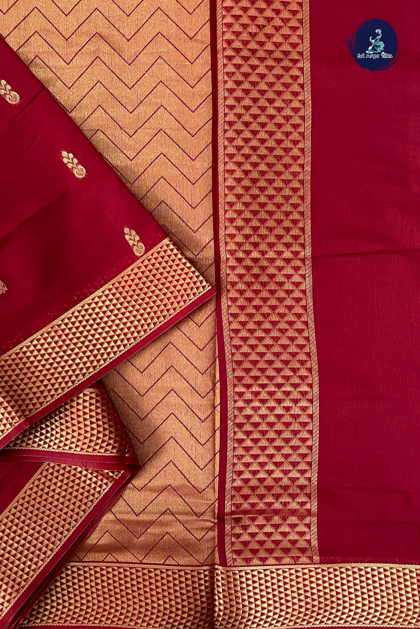 Maroon Madisar Semi Silk Cotton Saree With Zari Buttas Pattern