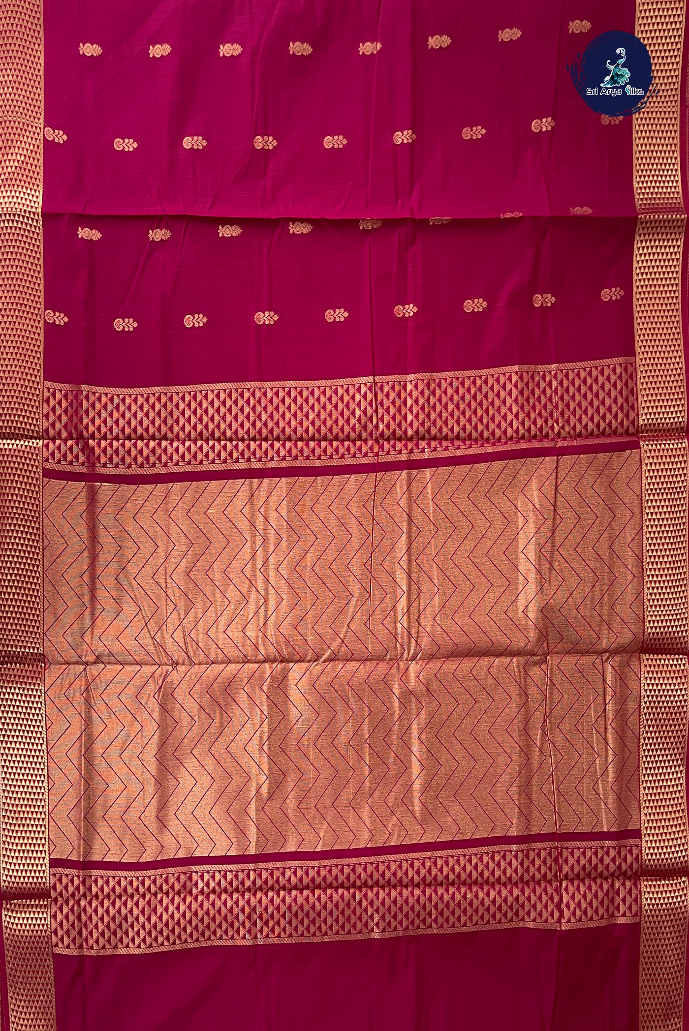 Dark Pink Madisar Semi Silk Cotton Saree With Zari Buttas Pattern