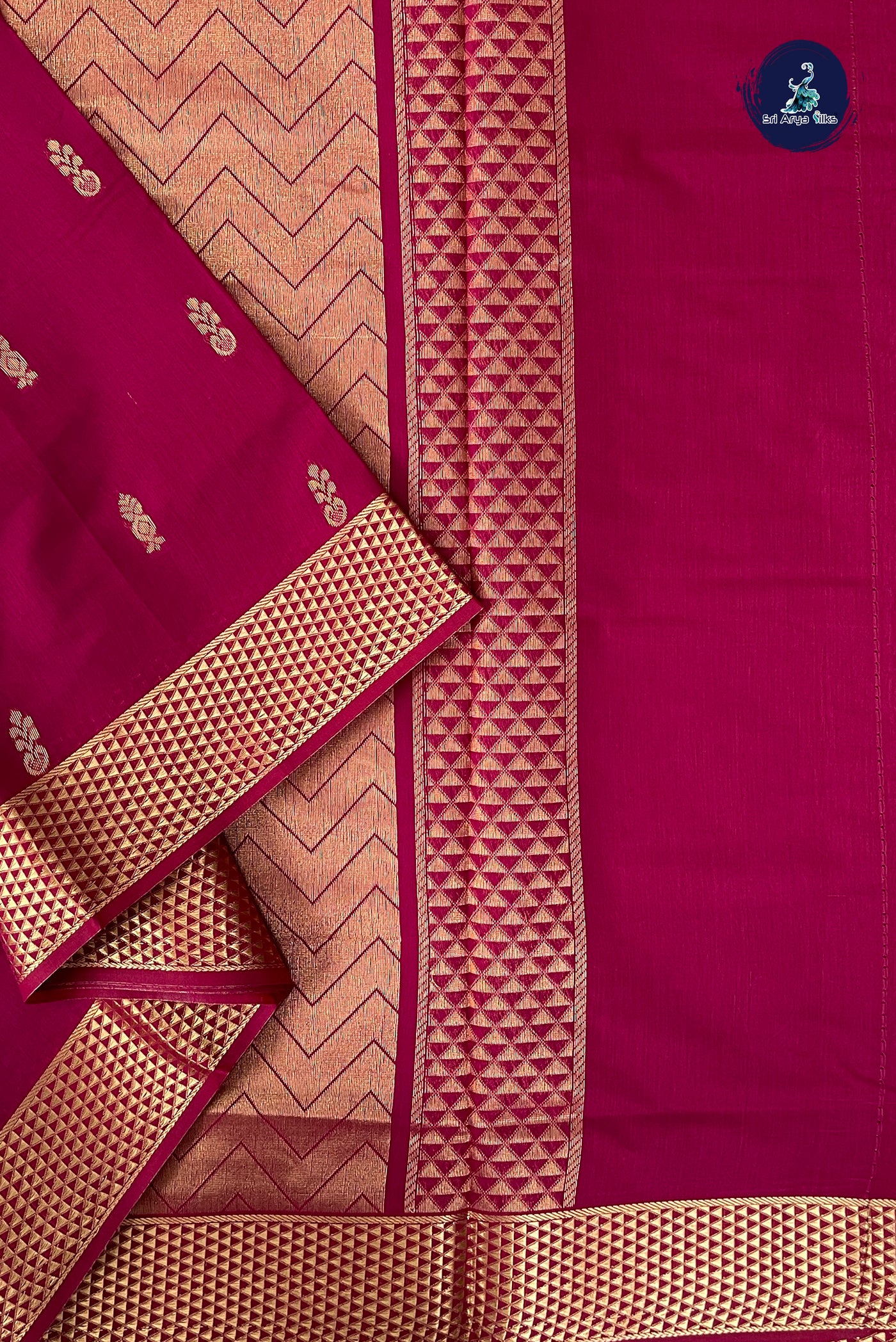Dark Pink Madisar Semi Silk Cotton Saree With Zari Buttas Pattern