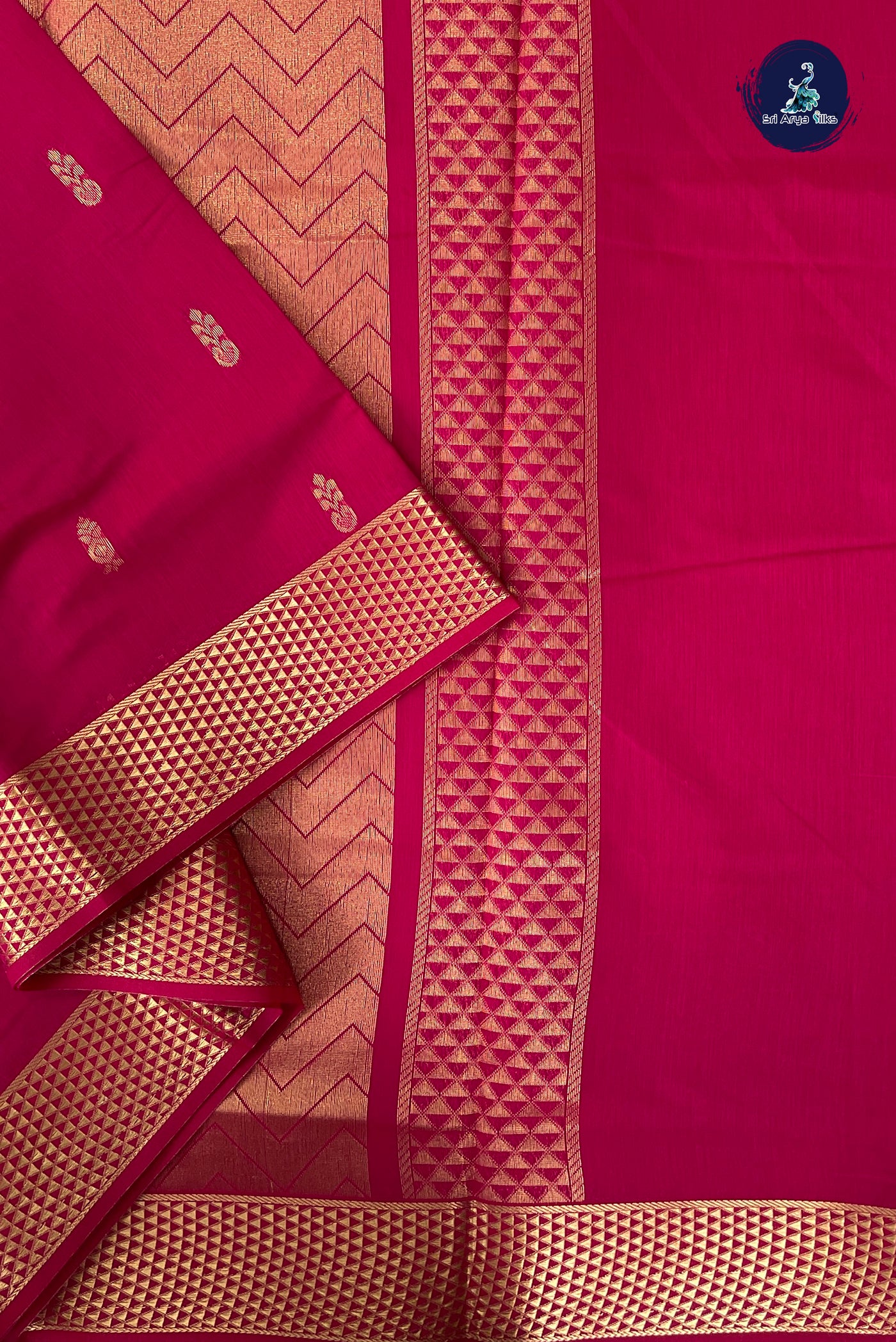 Dark Pink Madisar Semi Silk Cotton Saree With Zari Buttas Pattern