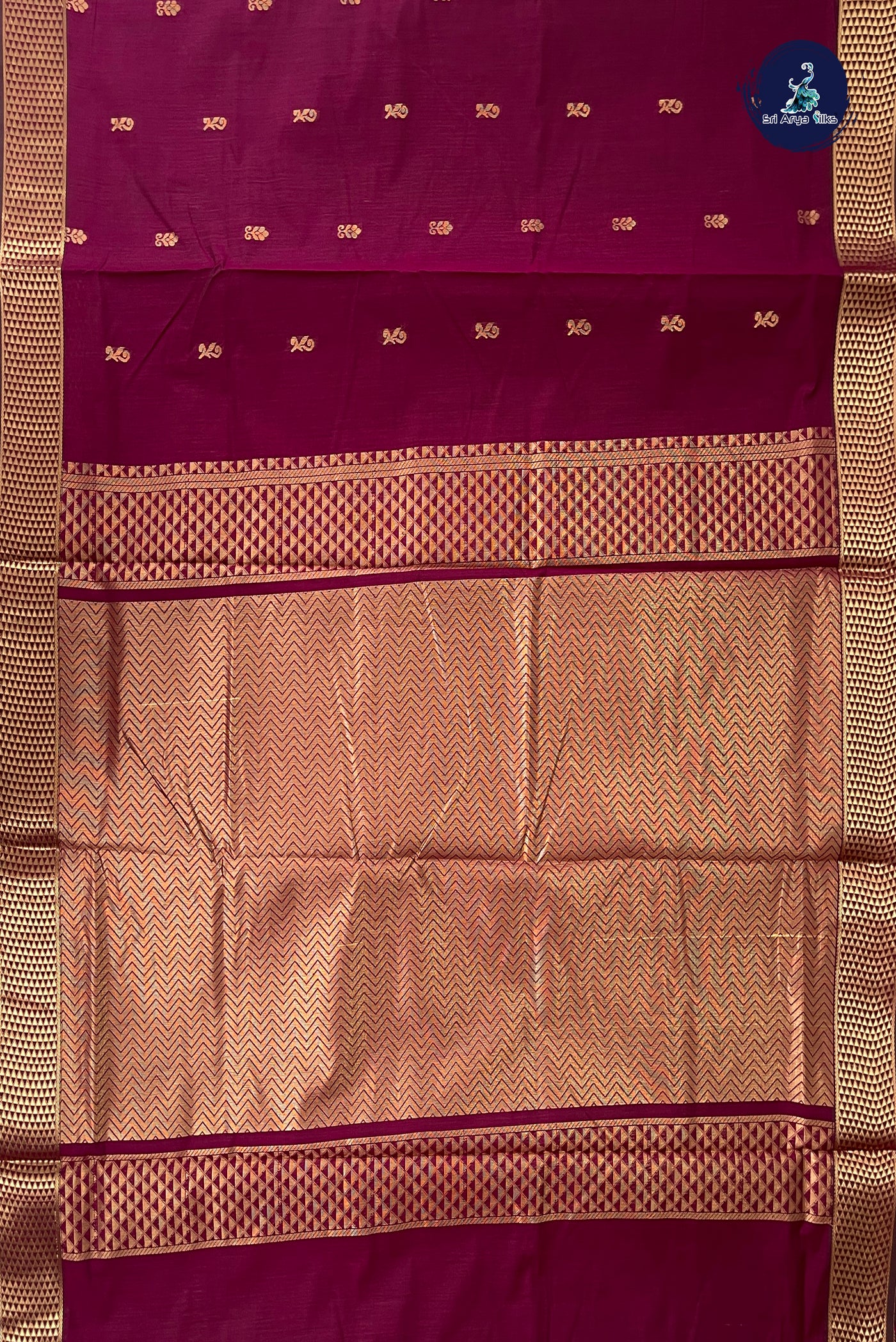 Pinkish Maroon Madisar Semi Silk Cotton Saree With Zari Buttas Pattern