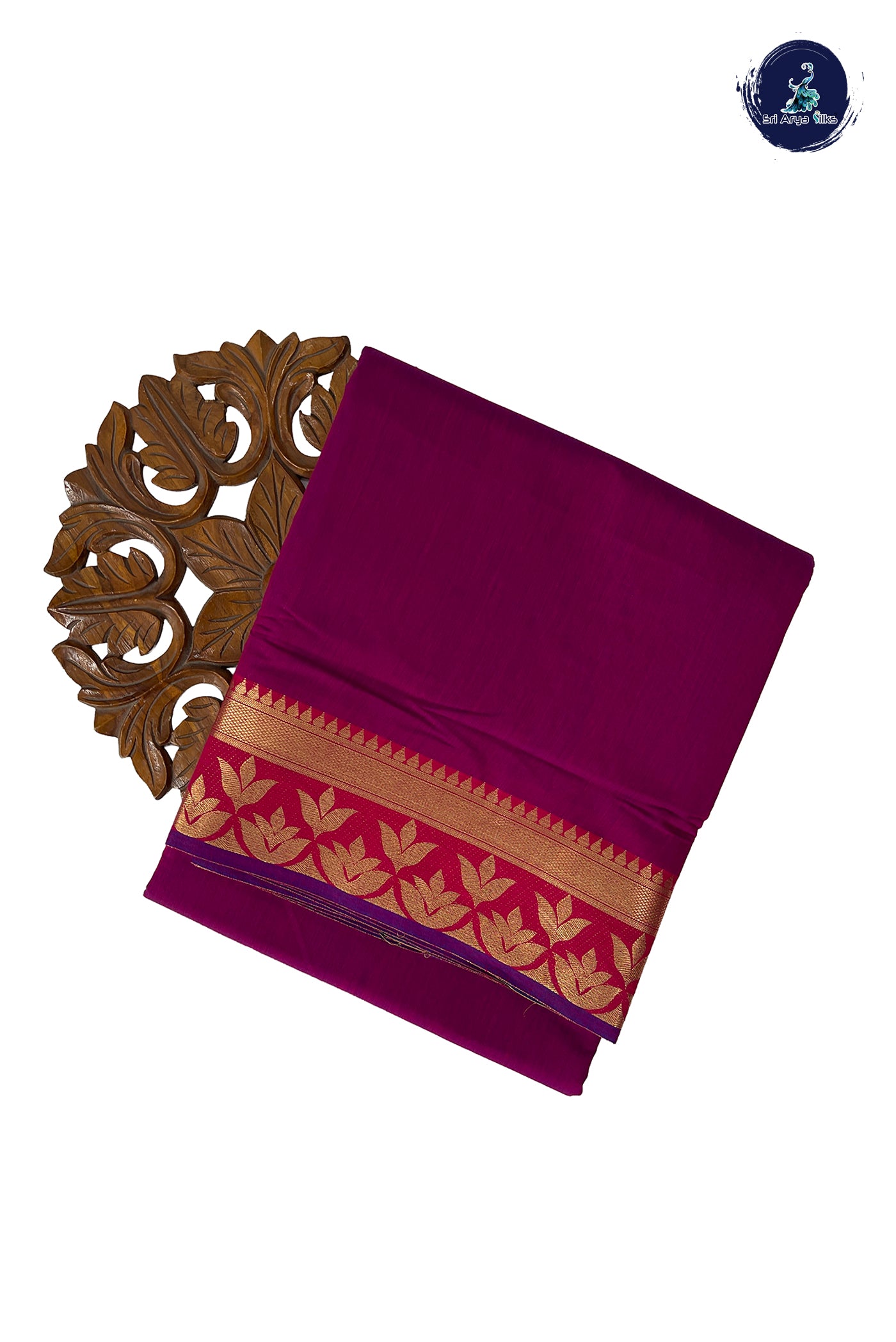 Magenta Purple Madisar Semi Silk Cotton Saree With Plain Pattern