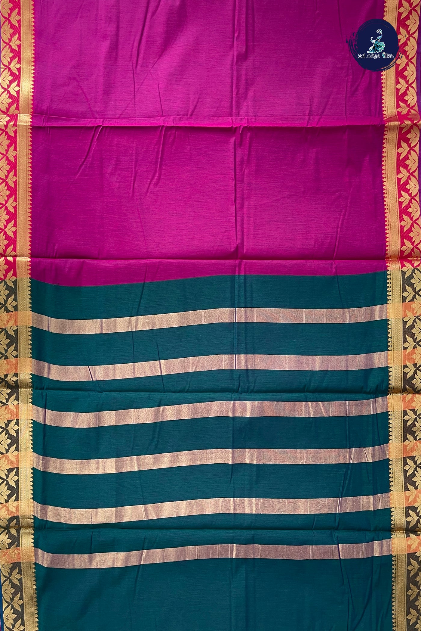 Magenta Purple Madisar Semi Silk Cotton Saree With Plain Pattern
