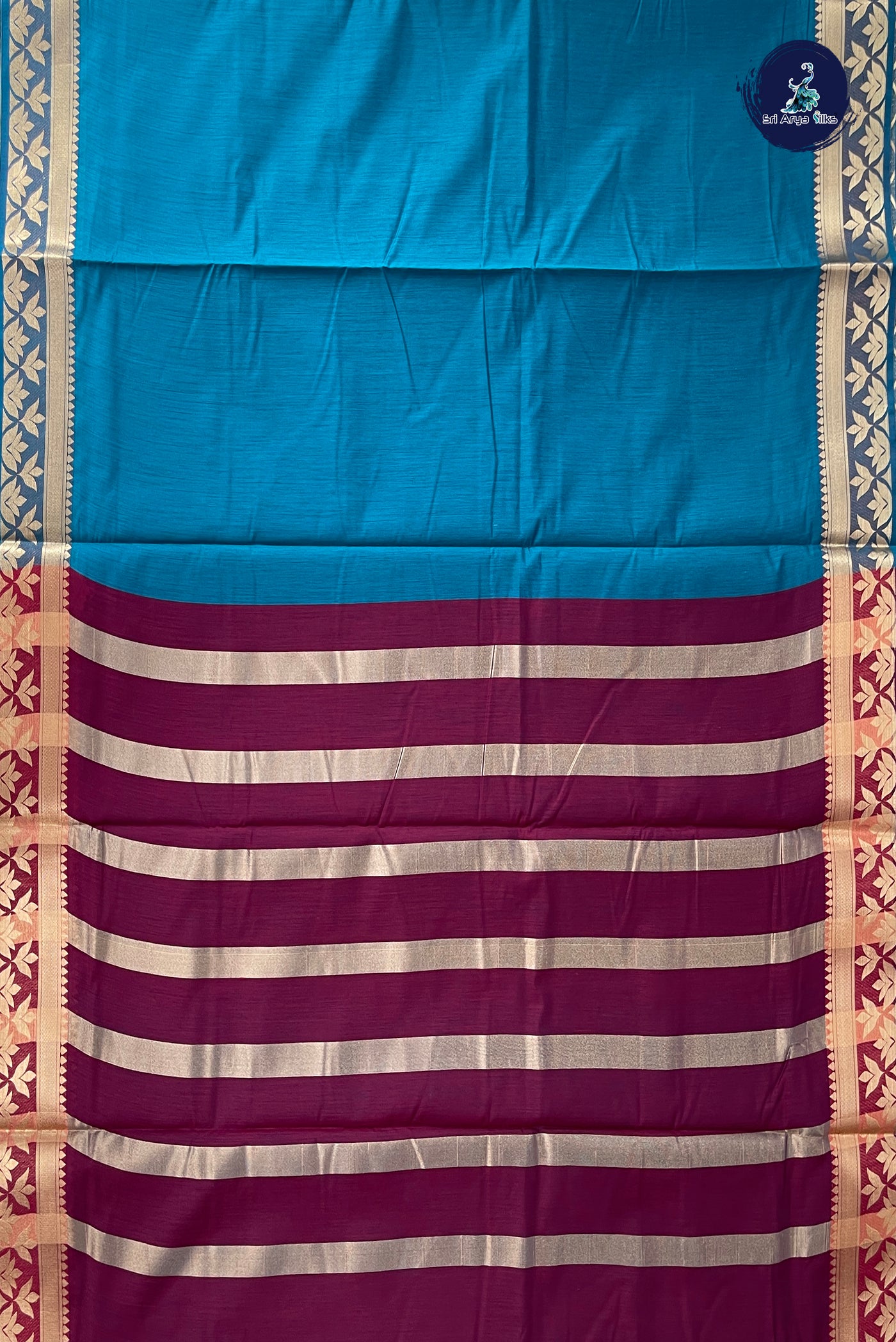Peacock Green Madisar Semi Silk Cotton Saree With Plain Pattern