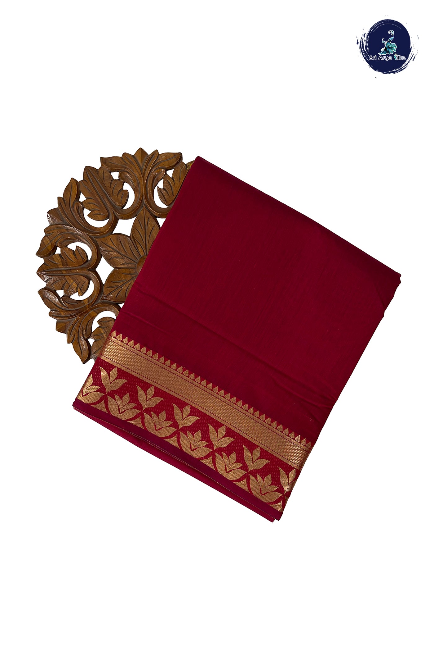 Maroon Madisar Semi Silk Cotton Saree With Plain Pattern