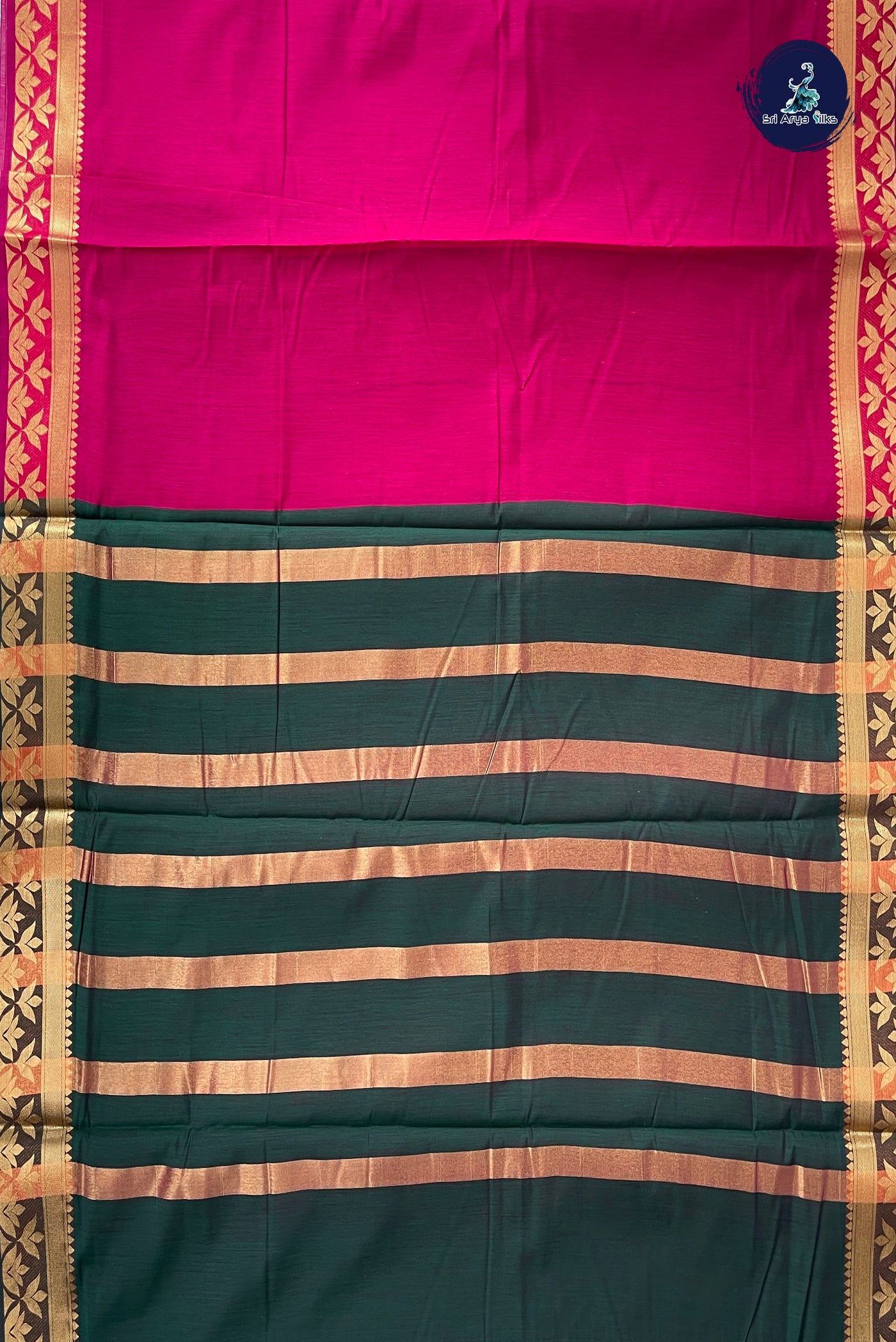 Magenta Pink Madisar Semi Silk Cotton Saree With Plain Pattern