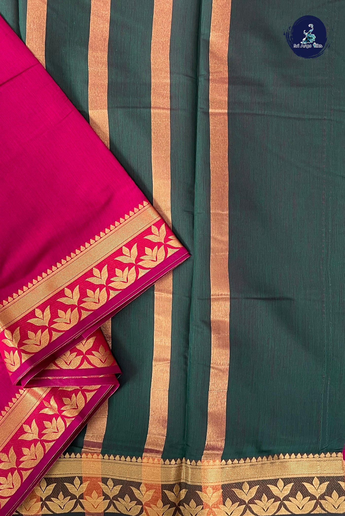 Magenta Pink Madisar Semi Silk Cotton Saree With Plain Pattern