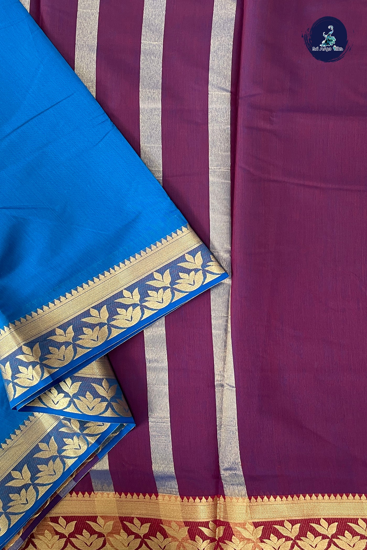 Blue Madisar Semi Silk Cotton Saree With Plain Pattern