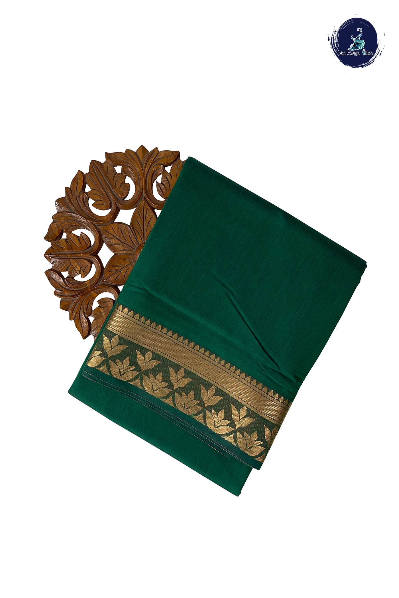 Green Madisar Semi Silk Cotton Saree With Plain Pattern