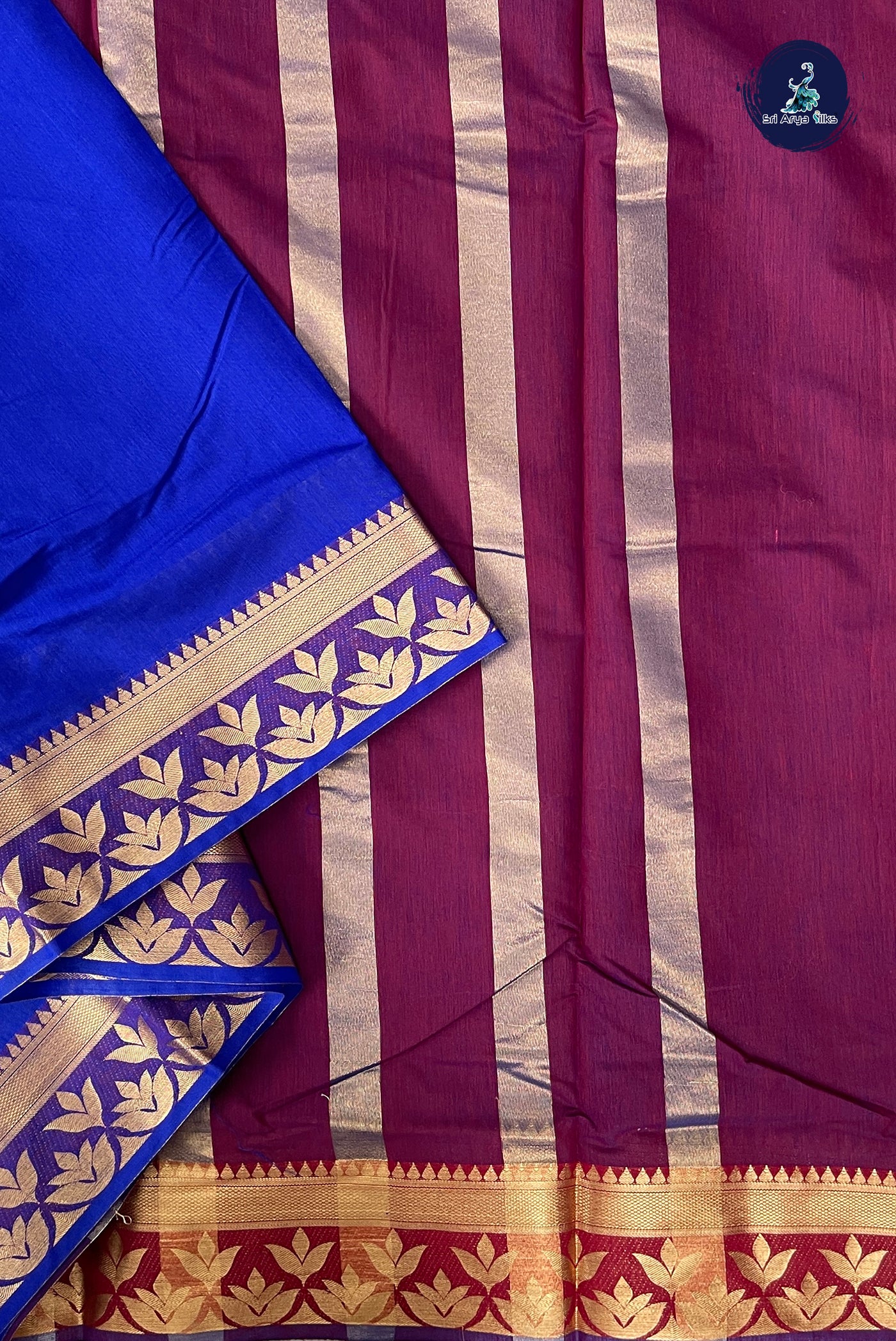 MS Blue Madisar Semi Silk Cotton Saree With Plain Pattern