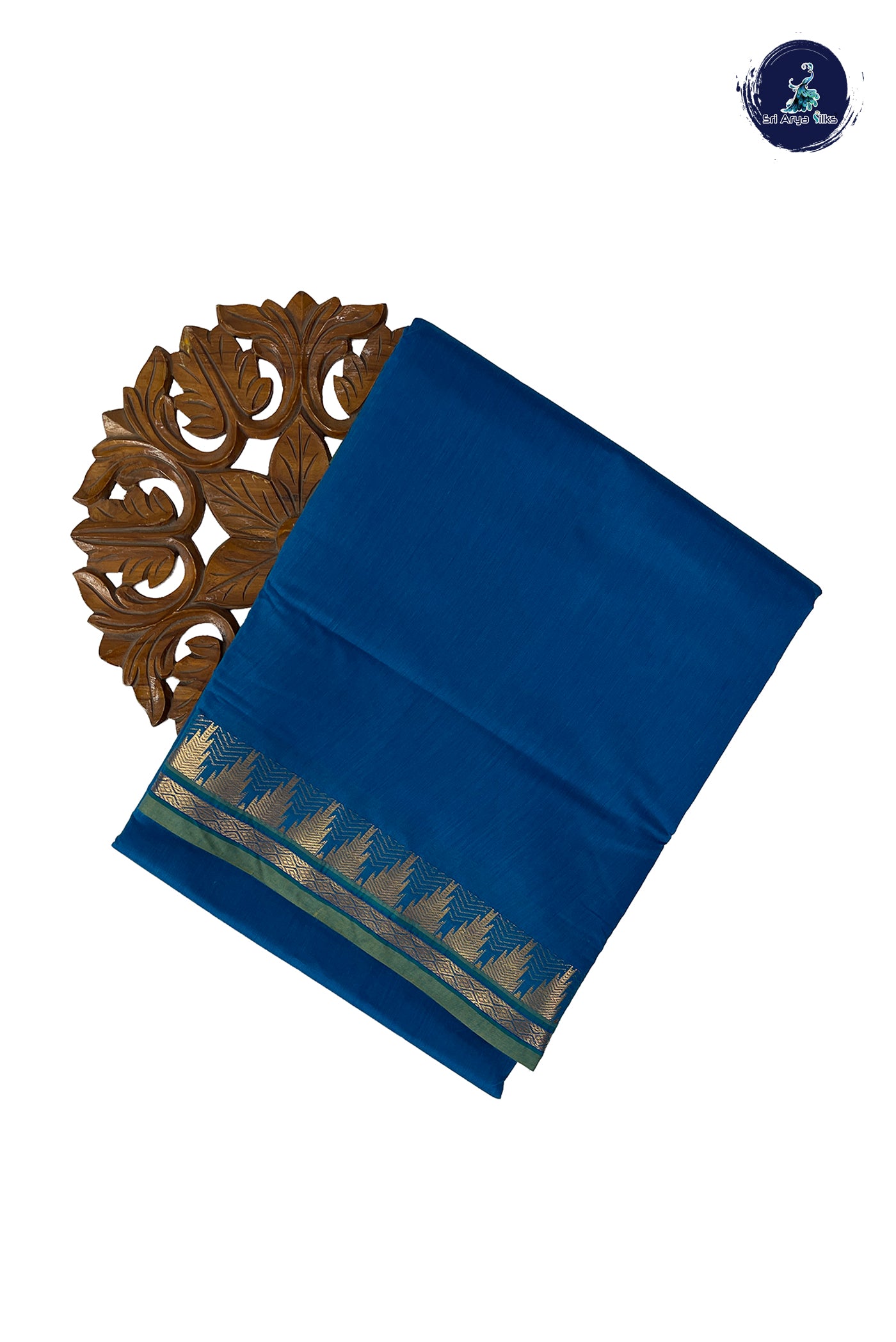 Sapphire Blue Madisar Semi Silk Cotton Saree With Plain Pattern