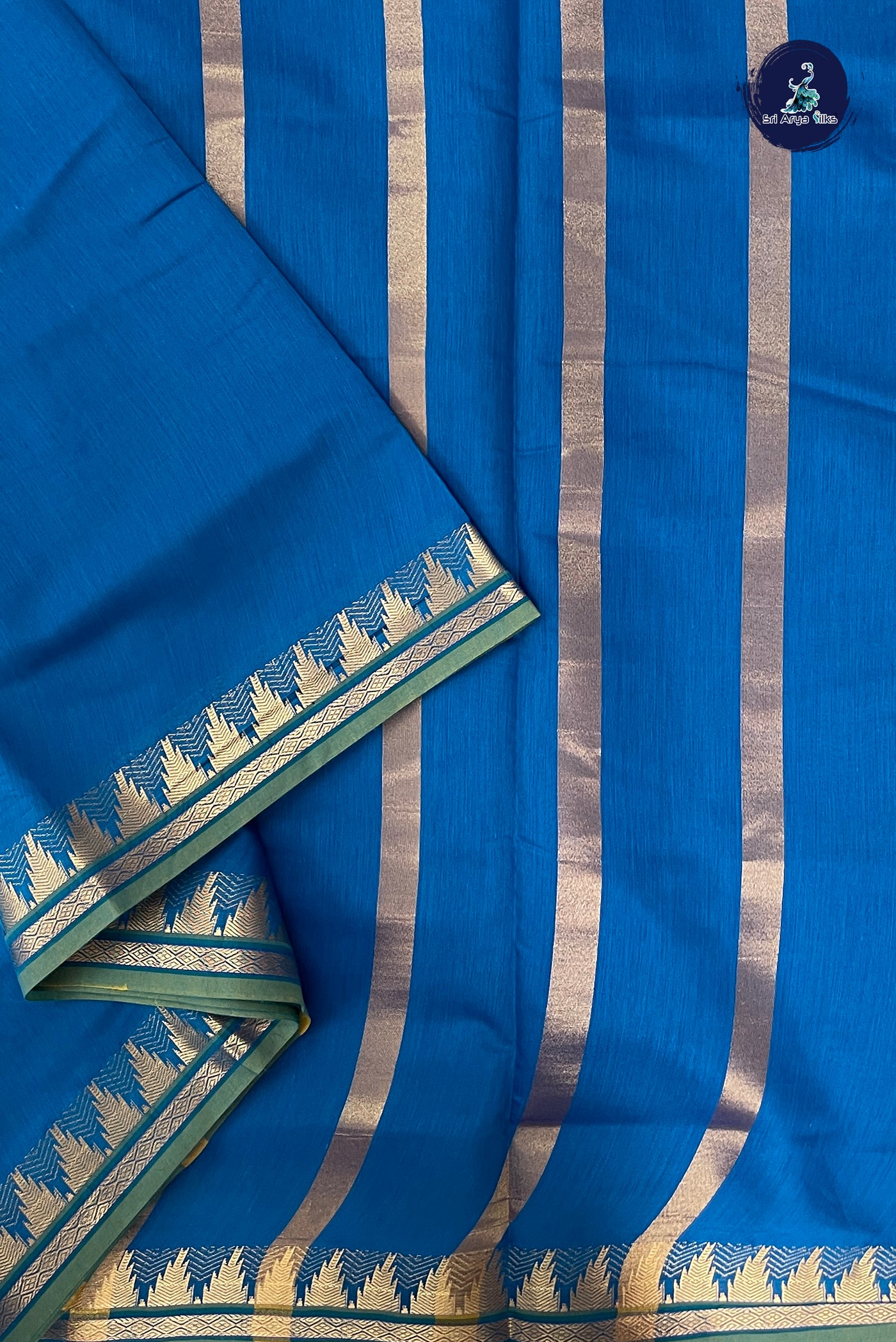 Sapphire Blue Madisar Semi Silk Cotton Saree With Plain Pattern