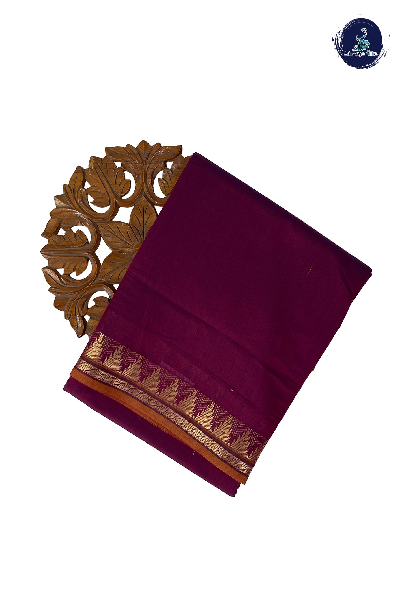 Burgundy Madisar Semi Silk Cotton Saree With Plain Pattern