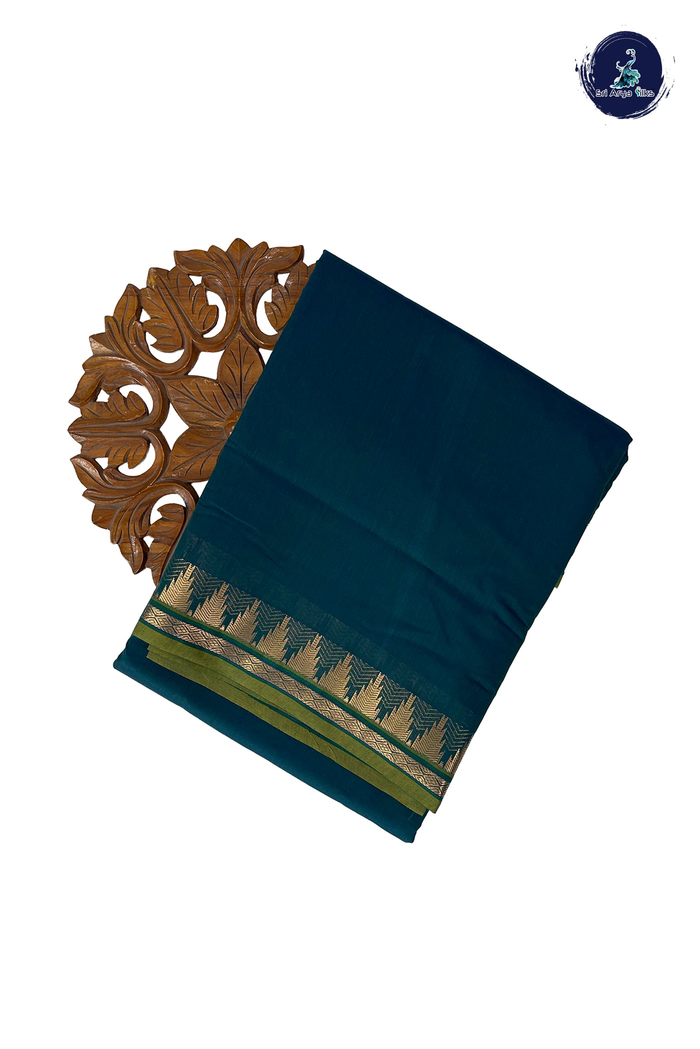 Green Madisar Semi Silk Cotton Saree With Plain Pattern