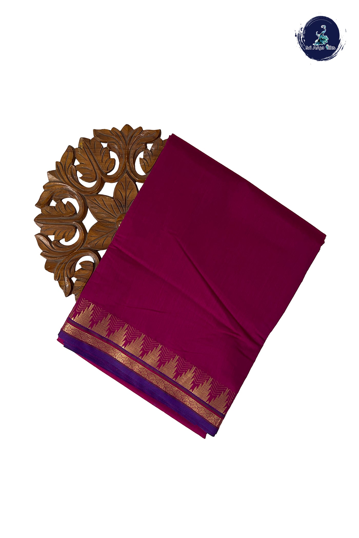 Dark Pink Madisar Semi Silk Cotton Saree With Plain Pattern