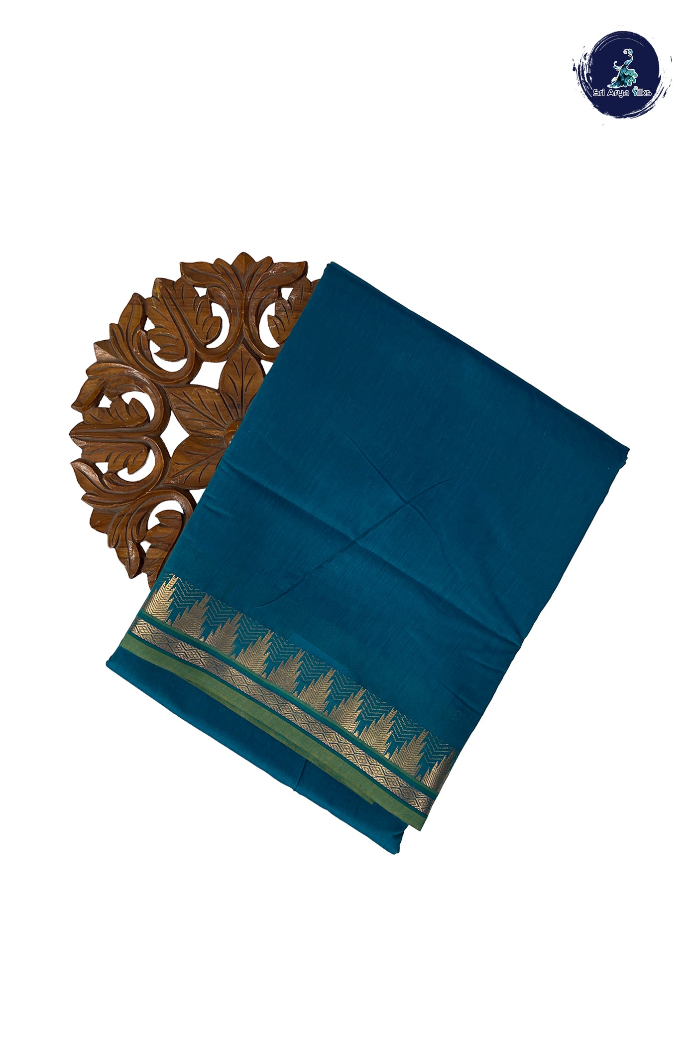 Sapphire Green Madisar Semi Silk Cotton Saree With Plain Pattern