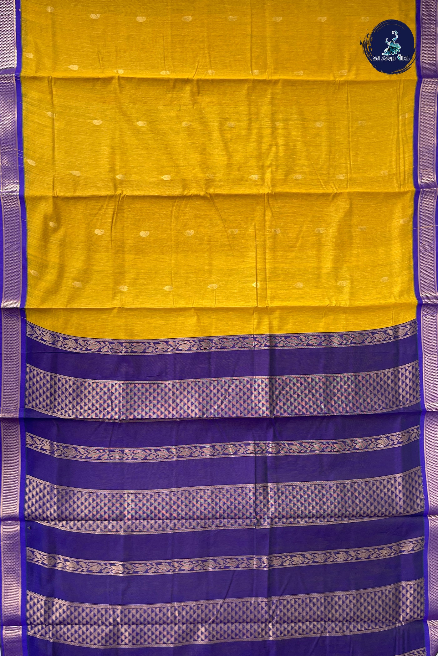 Mustard Yellow Madisar Semi Silk Cotton Saree With Zari Buttas Pattern