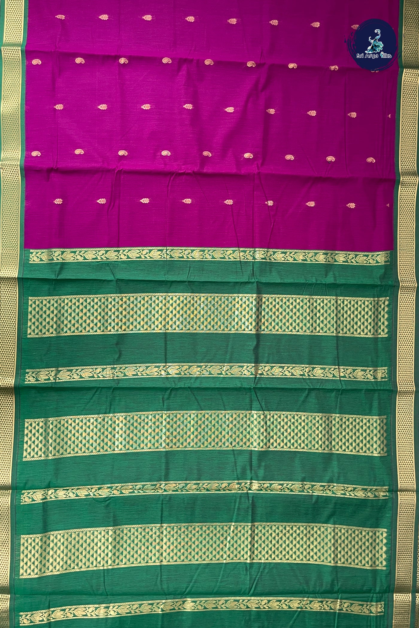 Purple Madisar Semi Silk Cotton Saree With Zari Buttas Pattern