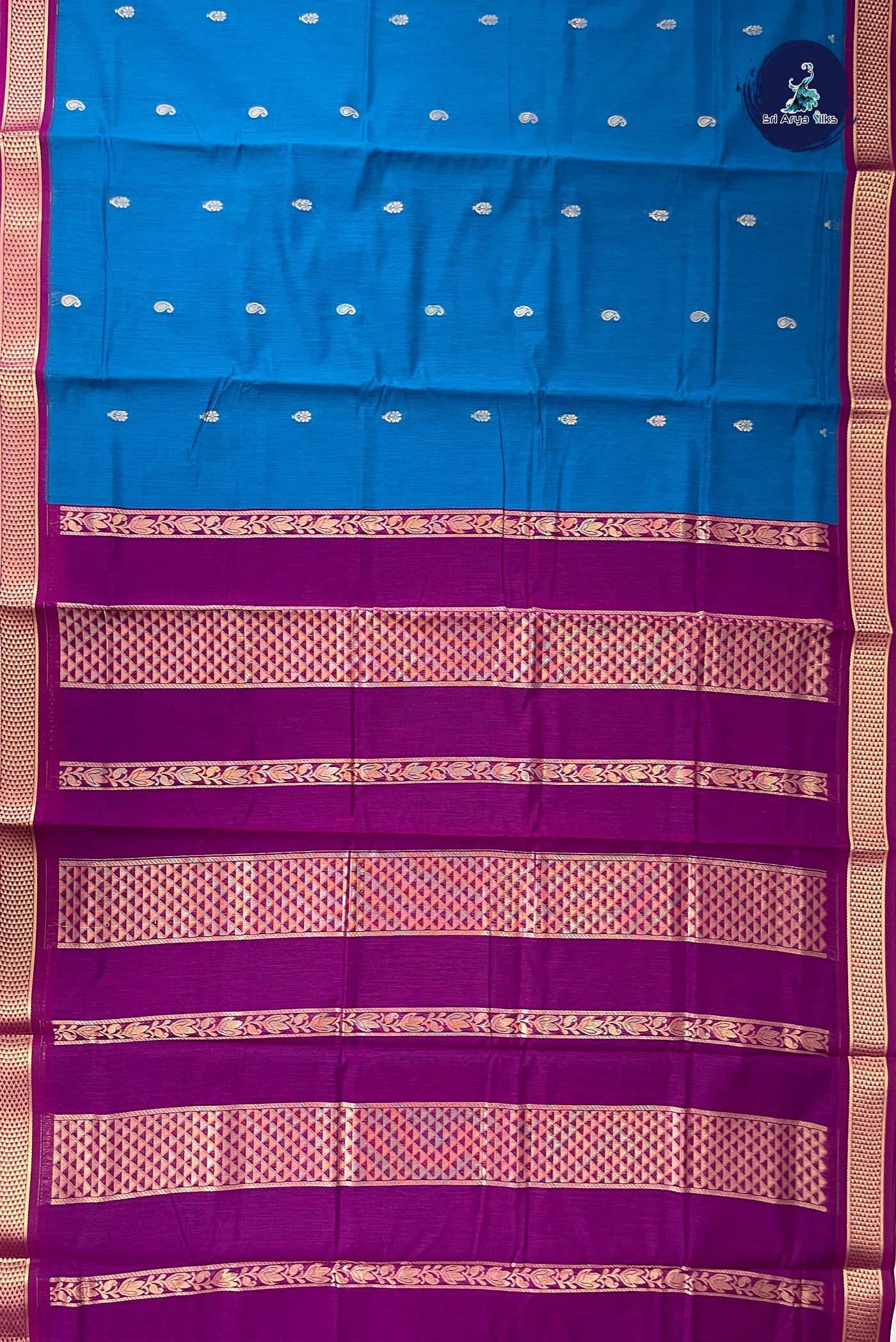 Blue Madisar Semi Silk Cotton Saree With Zari Buttas Pattern
