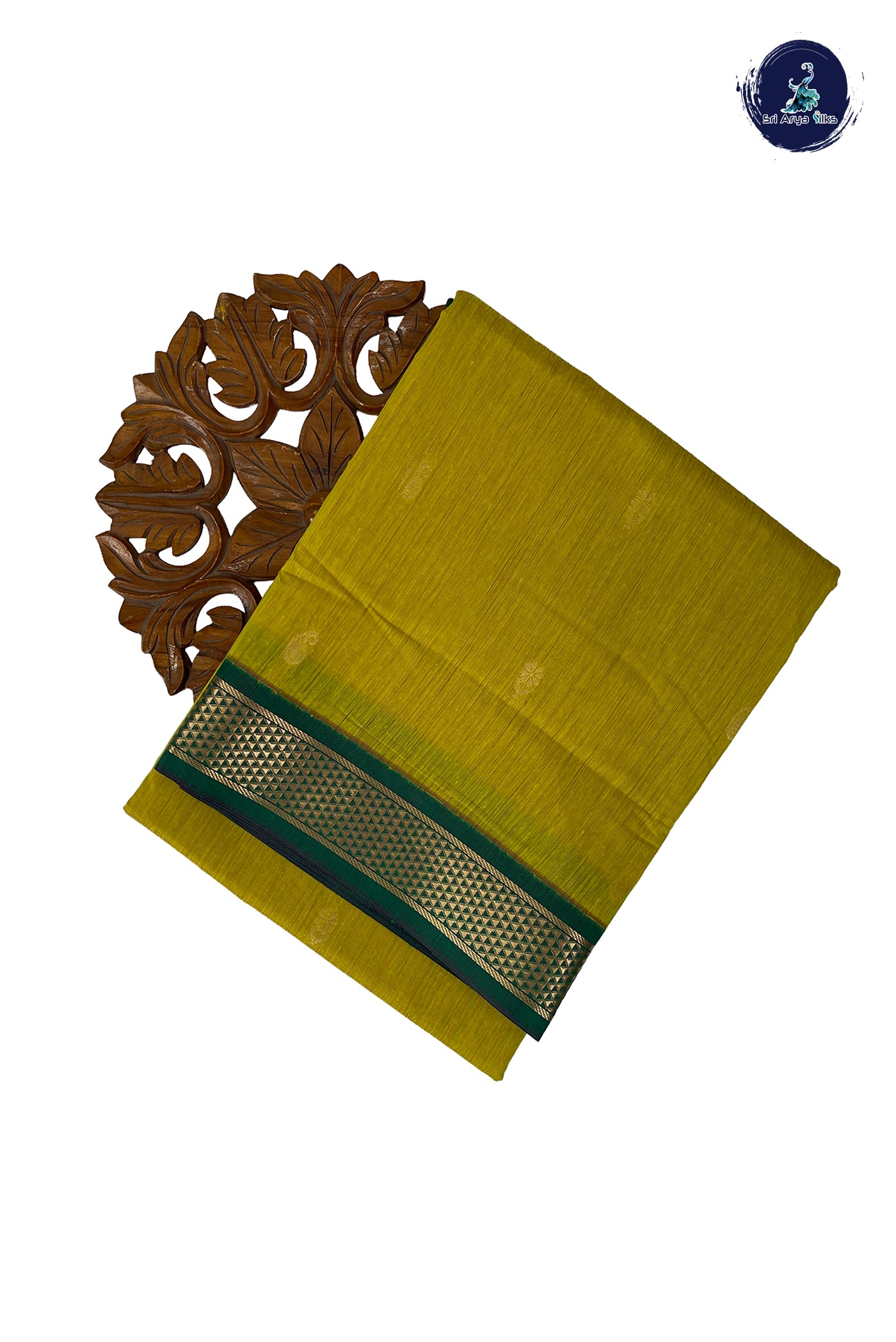 Yellowish Green Madisar Semi Silk Cotton Saree With Zari Buttas Pattern