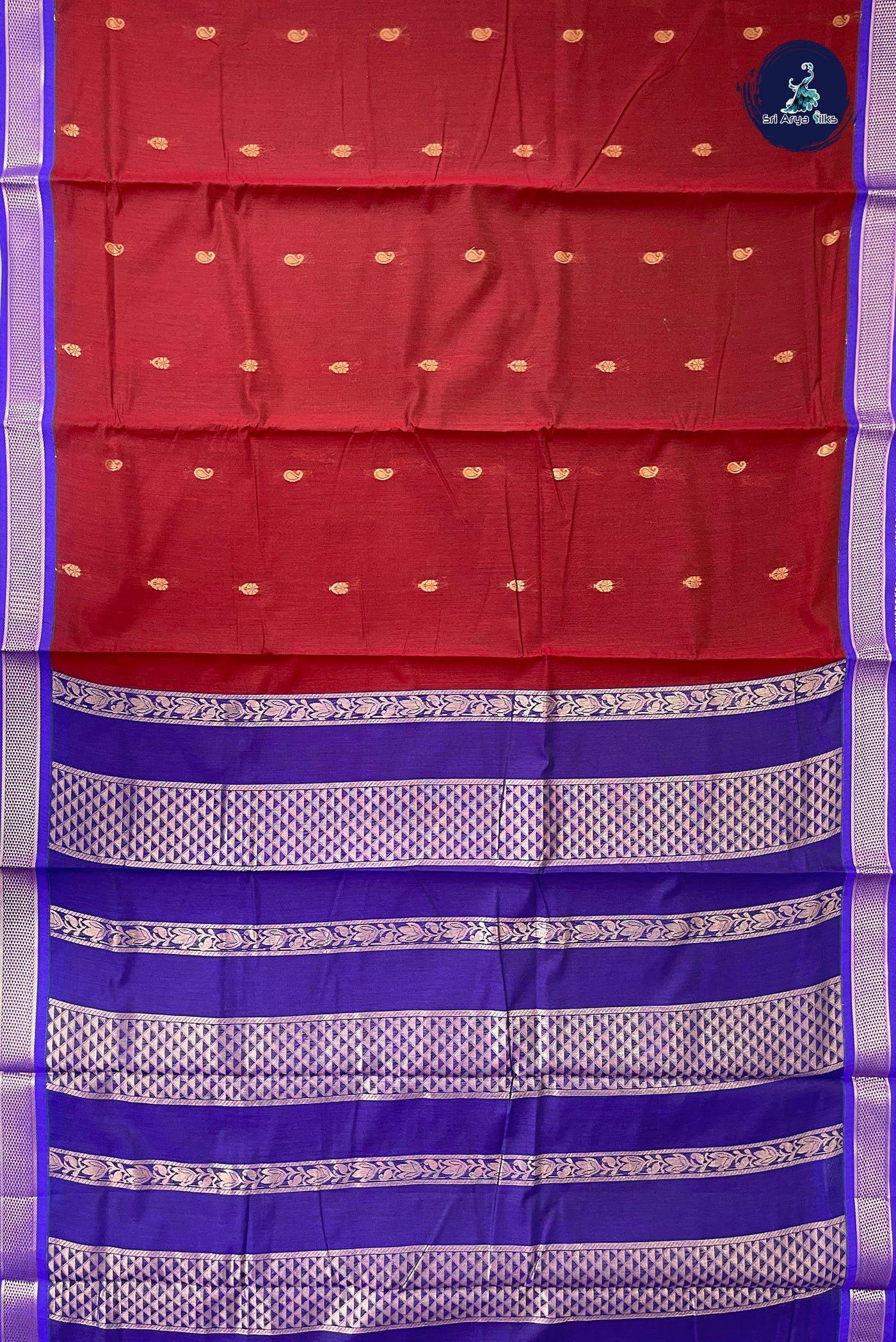 Arakku Madisar Semi Silk Cotton Saree With Zari Buttas Pattern