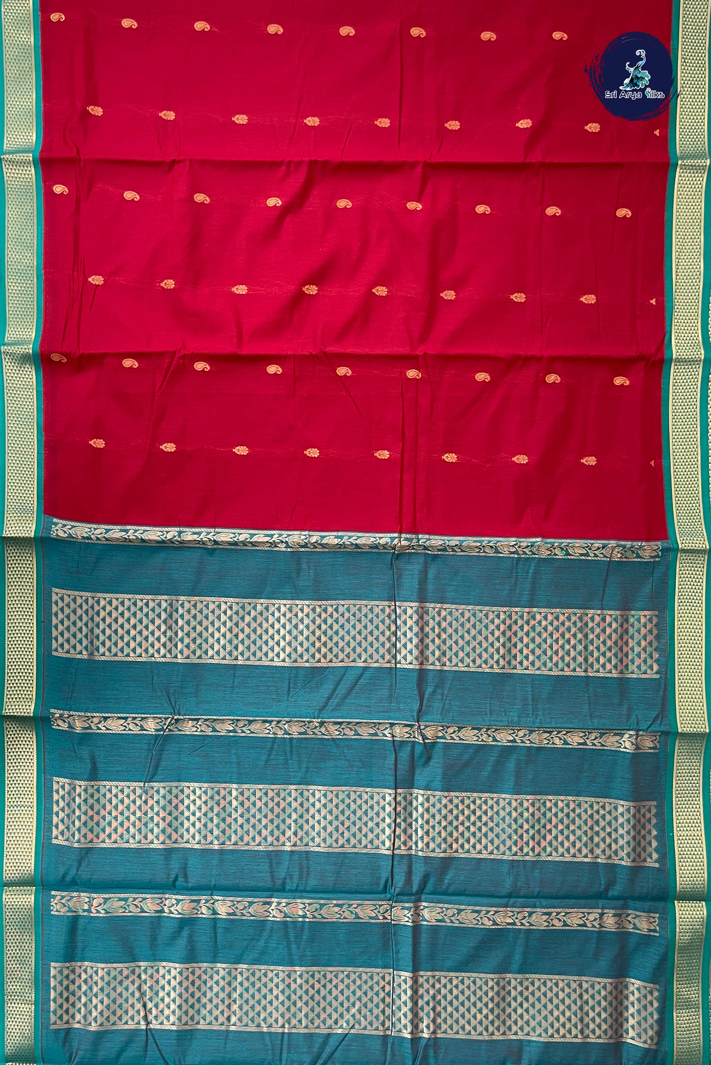 Maroon Madisar Semi Silk Cotton Saree With Zari Buttas Pattern