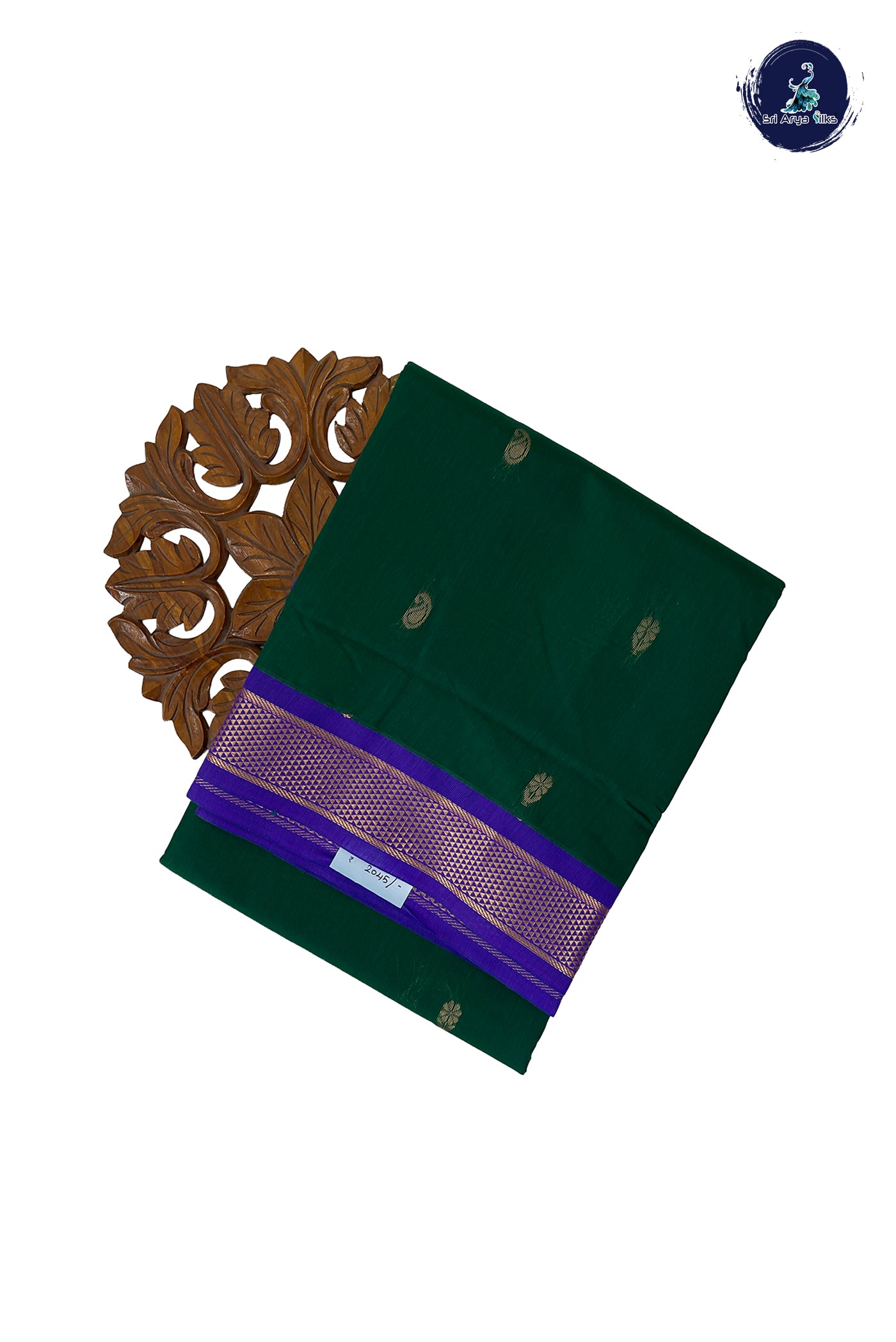 Dark Green Madisar Semi Silk Cotton Saree With Zari Buttas Pattern