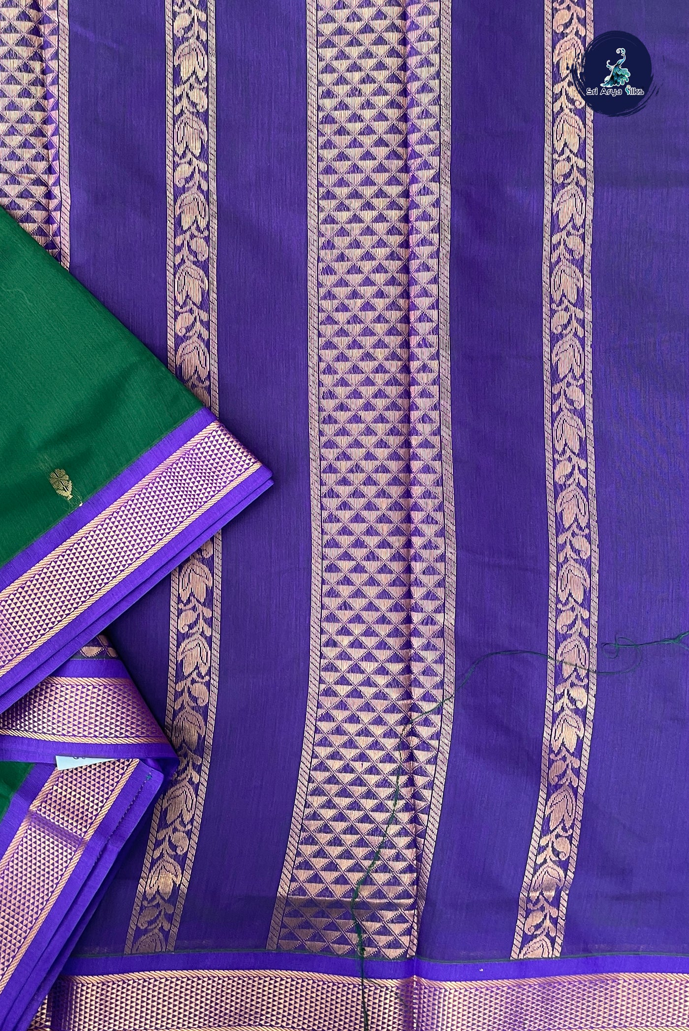 Dark Green Madisar Semi Silk Cotton Saree With Zari Buttas Pattern