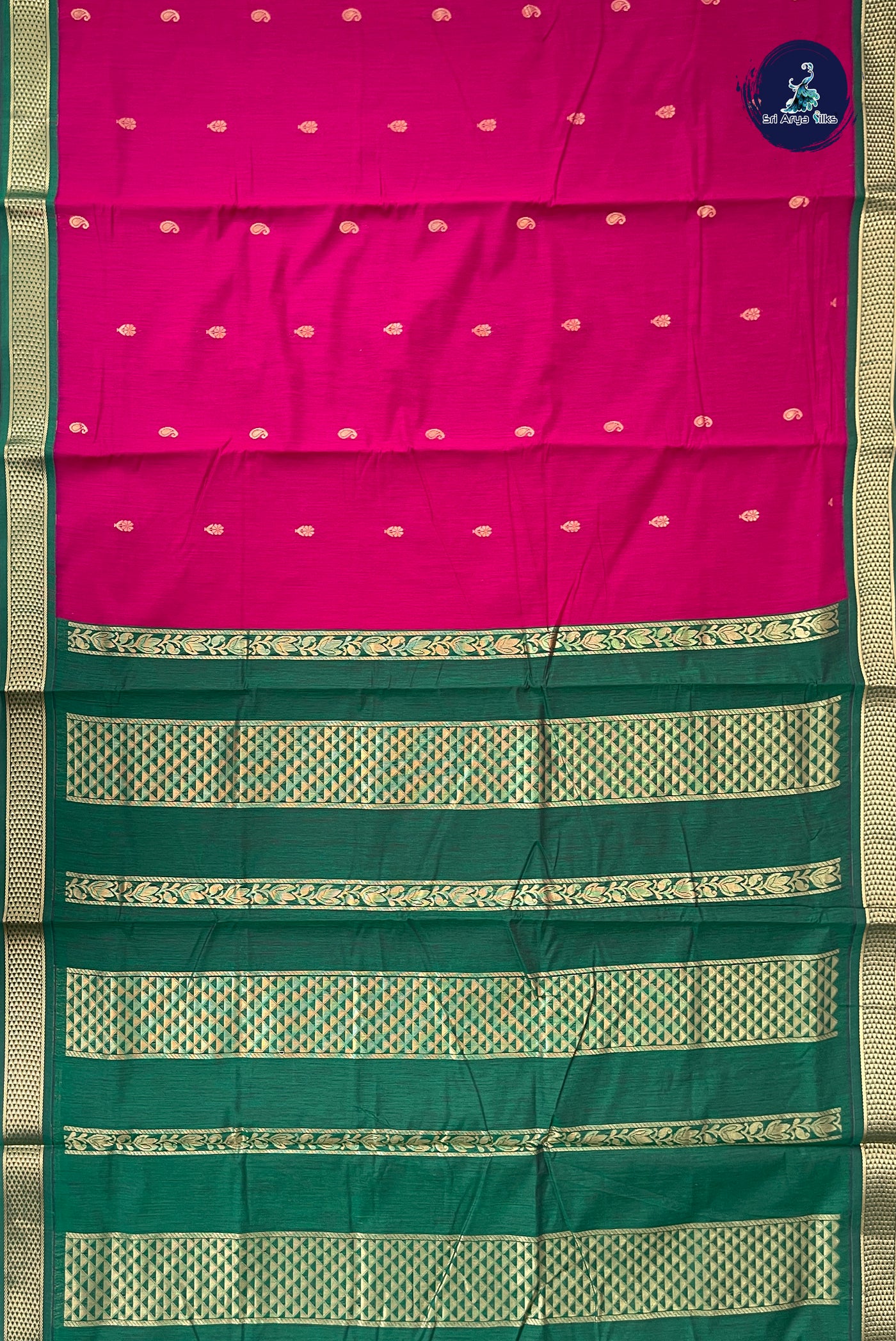 Dark Pink Madisar Semi Silk Cotton Saree With Zari Buttas Pattern