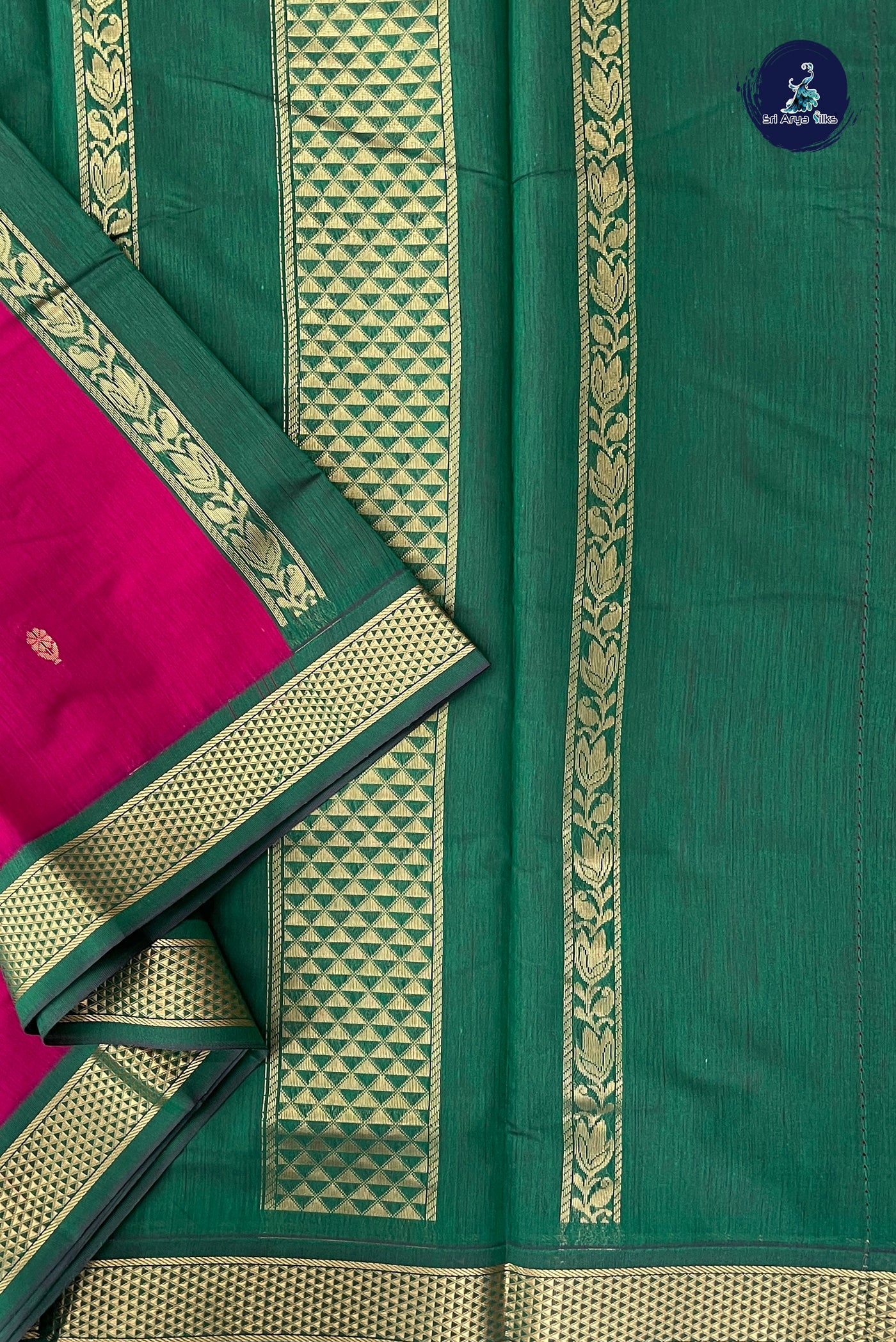 Dark Pink Madisar Semi Silk Cotton Saree With Zari Buttas Pattern