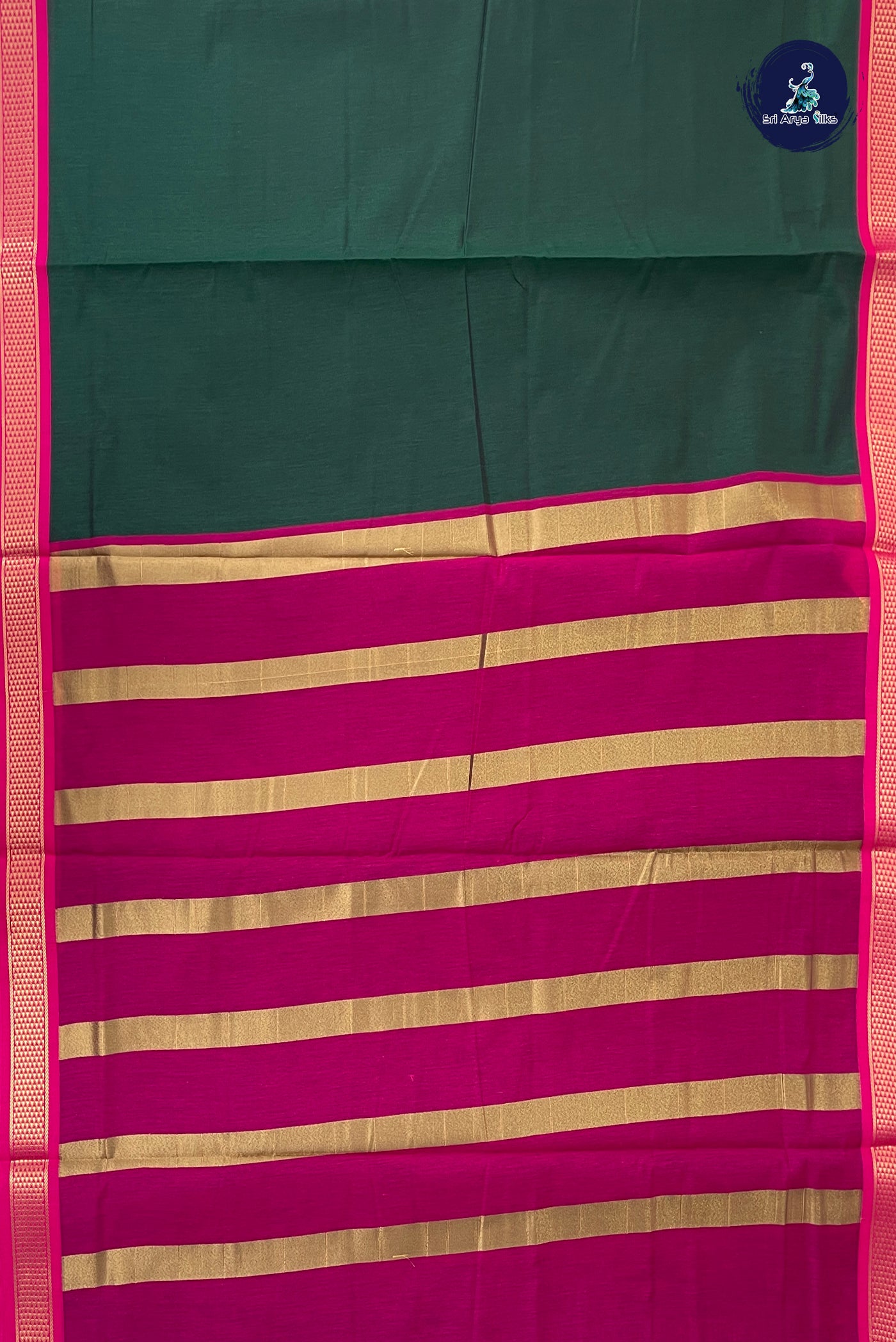 Dark Green Madisar Semi Silk Cotton Saree With Plain Pattern