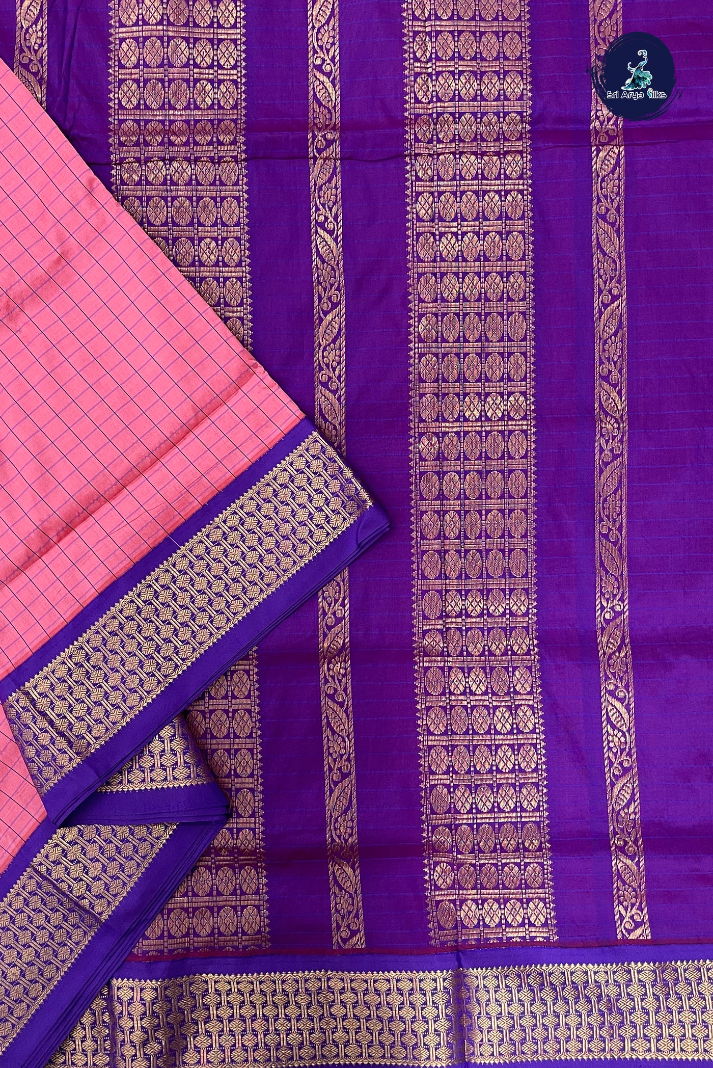 Pink Madisar Semi Silk Saree With Checked Pattern