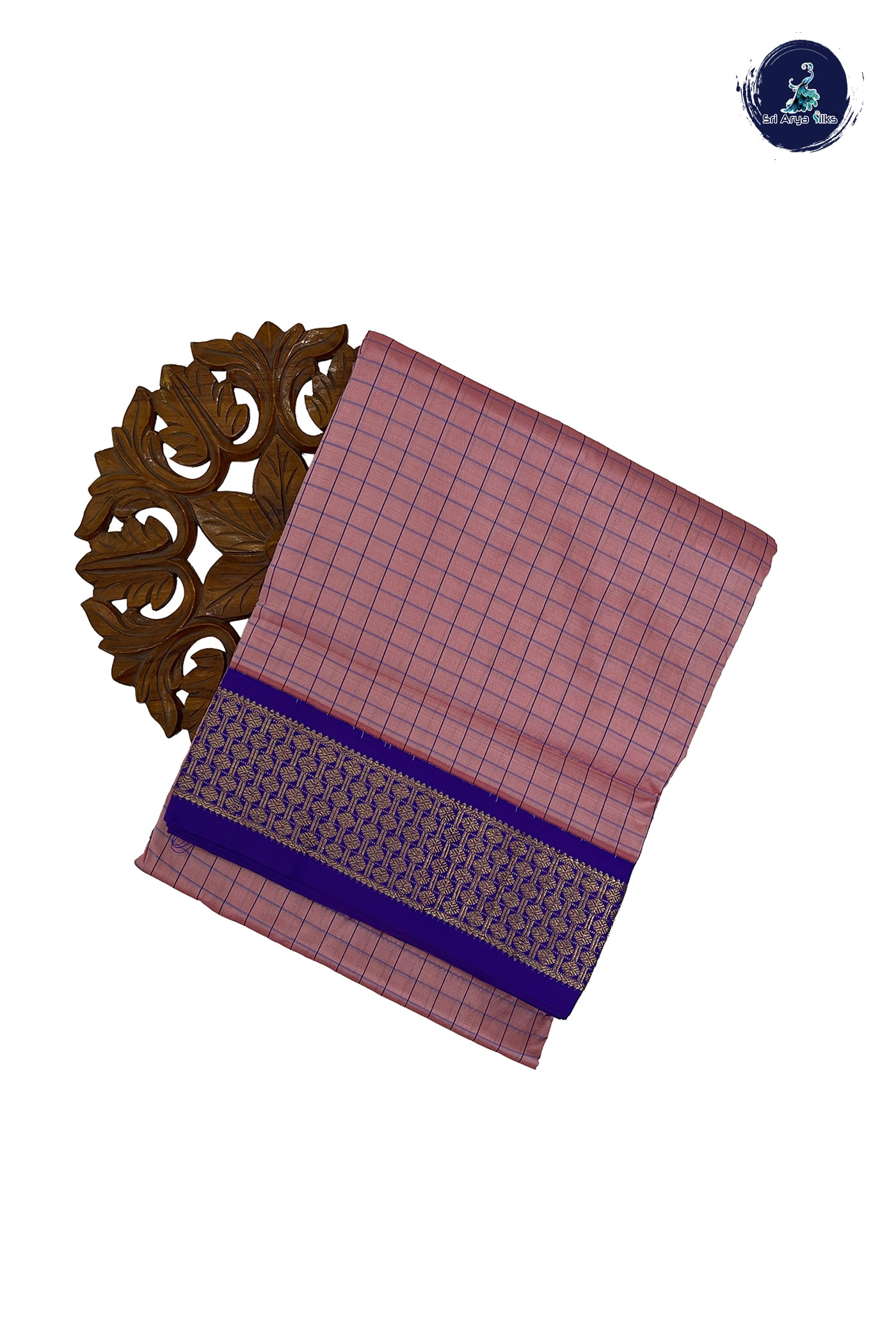 Light Pink Madisar Semi Silk Saree With Checked Pattern